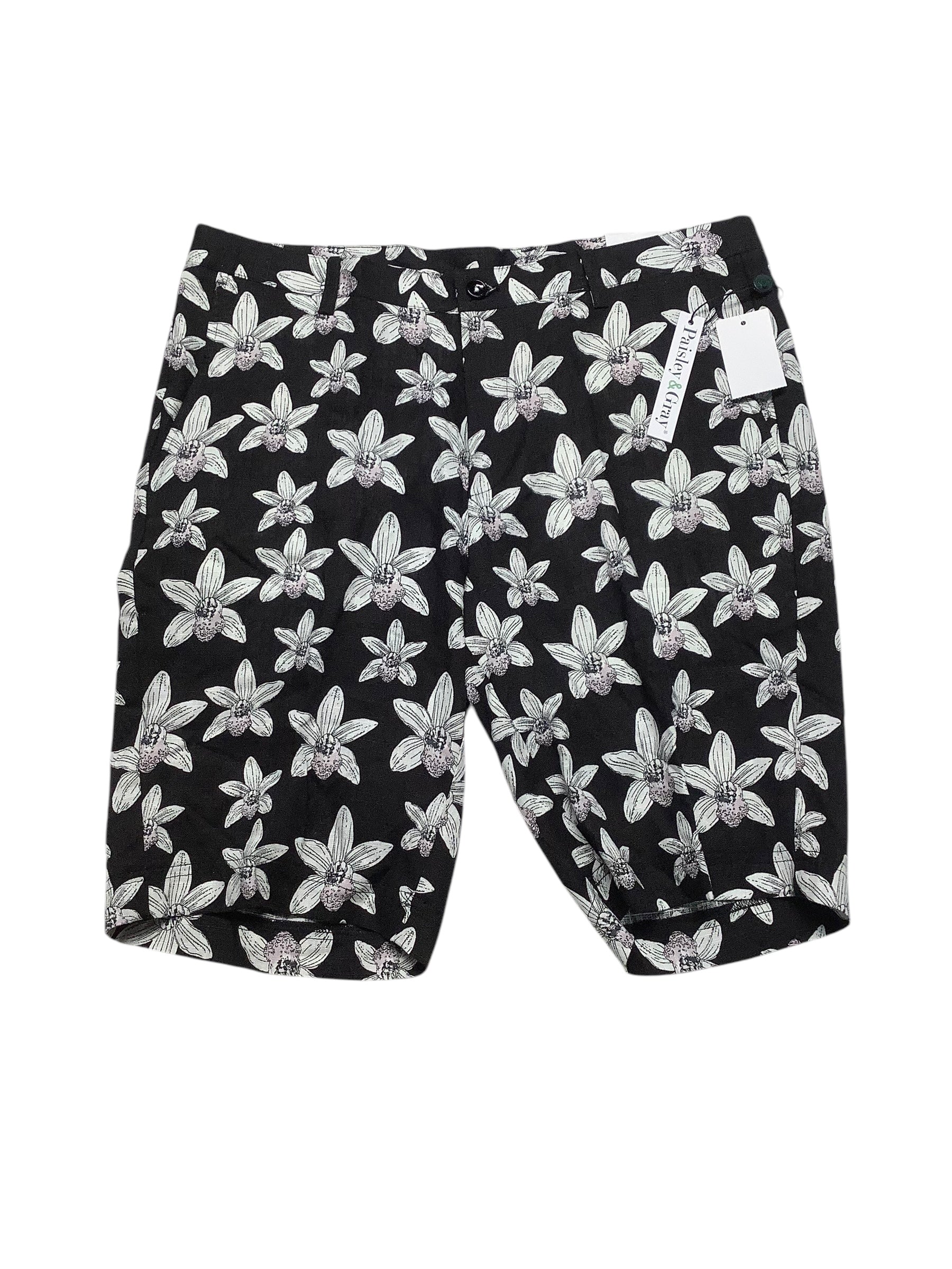 Paisley & Gray Mens Slim fit Casual Shorts 32 Black Floral