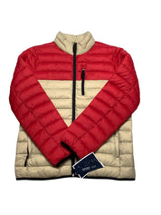 Club Room Mens Puffer Jacket Coat Medium Red / Tan Stretch Solid