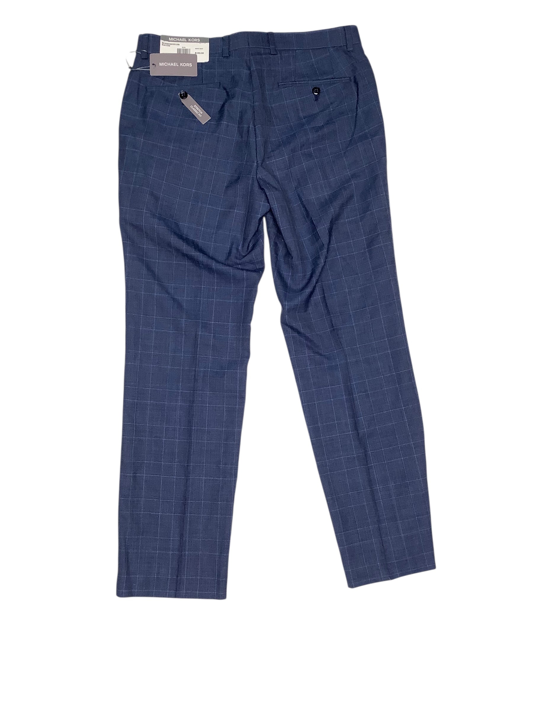 Michael Kors Mens Classic fit Dress Pants 38 / 32 Navy Blue Plaid Stretch Wool