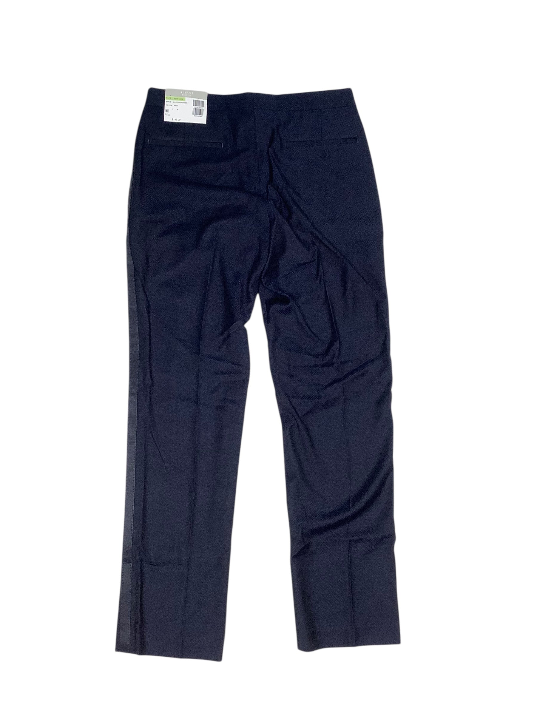 Alfani Men's Slim Fit Tuxedo Pants Navy Blue Diamond Grid Pattern 33 x 32