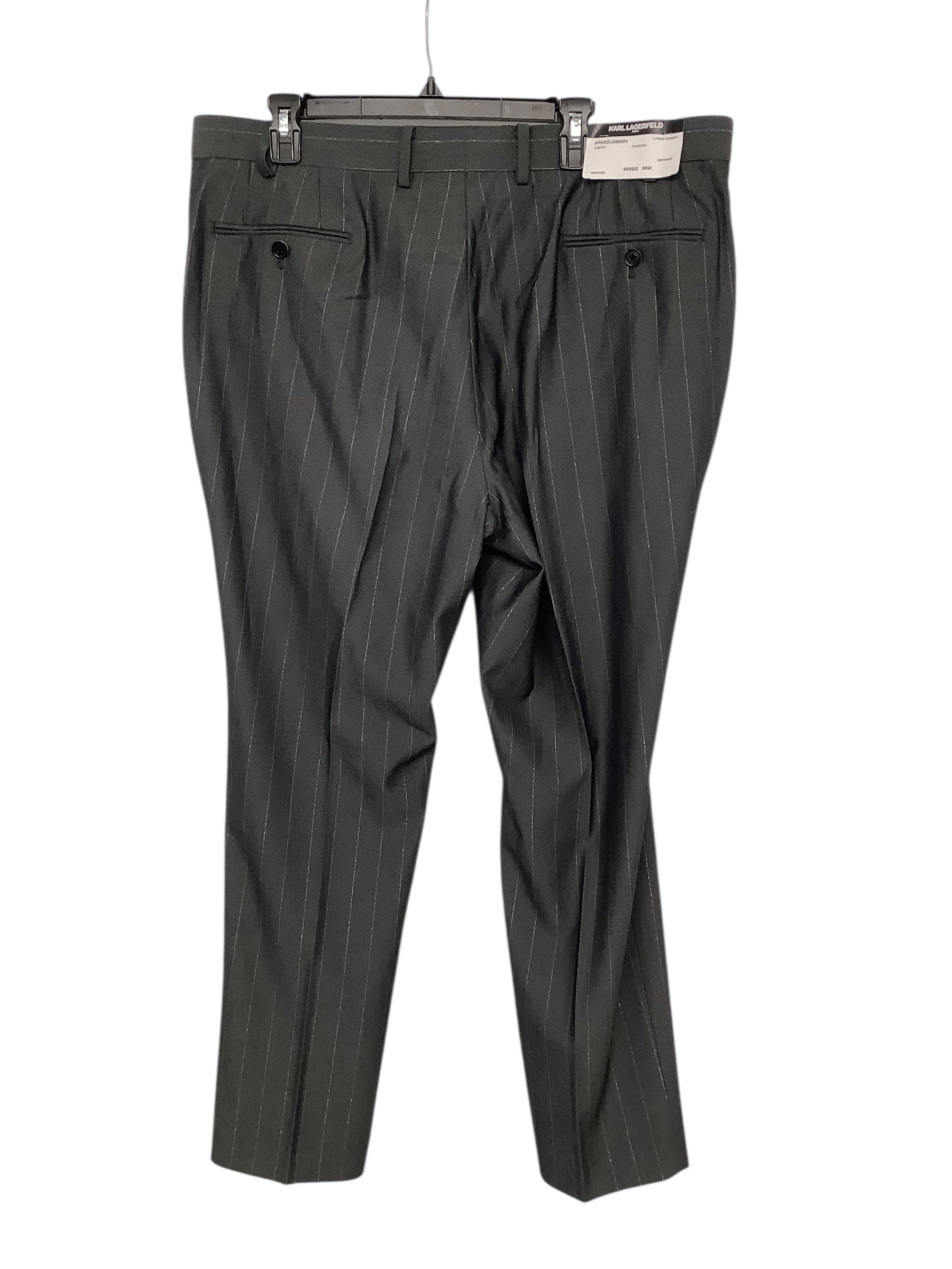 Karl Lagerfeld Mens Modern fit  Pleated Dress Pants 42 / 32 Grey Striped