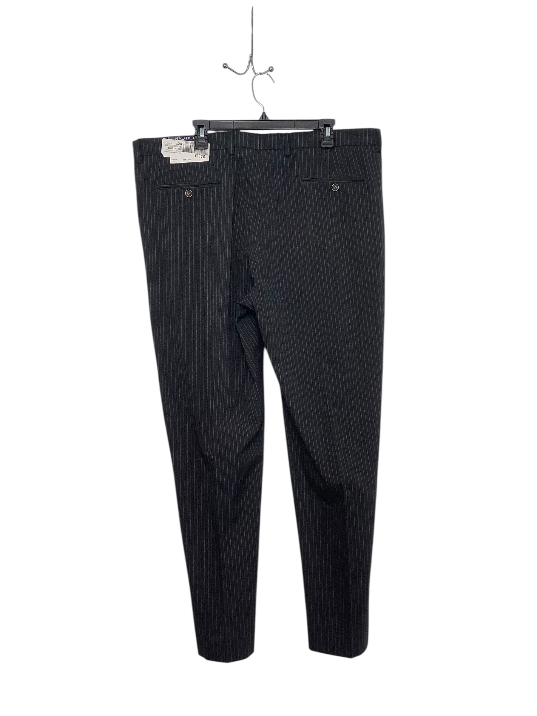 Nautica Mens Modern fit Suit Dress Pants 41 / 34 Dark Grey Striped Stretch