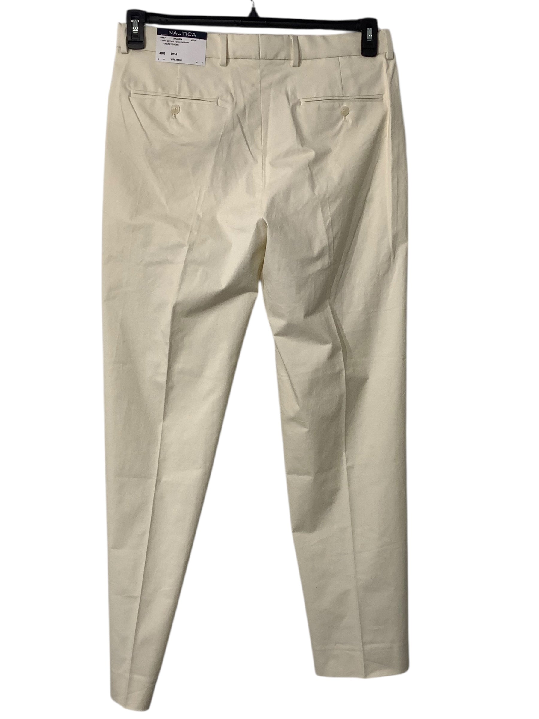 Nautica Mens Modern fit Suit Dress Pants 34 / 32 Cream Beige Solid Stretch