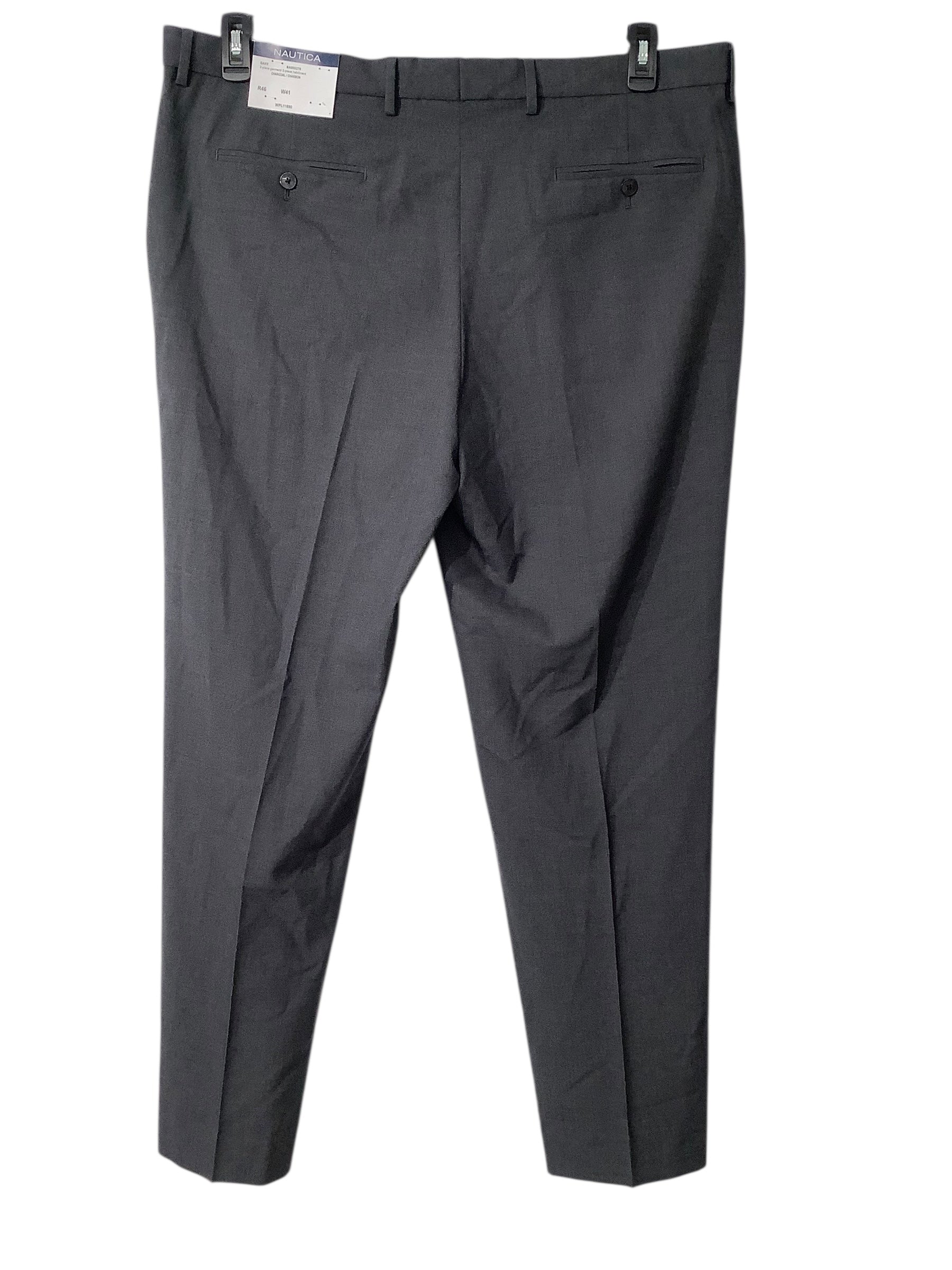 Nautica Mens Modern fit Suit Dress Pants 41 / 32 Grey Solid Stretch