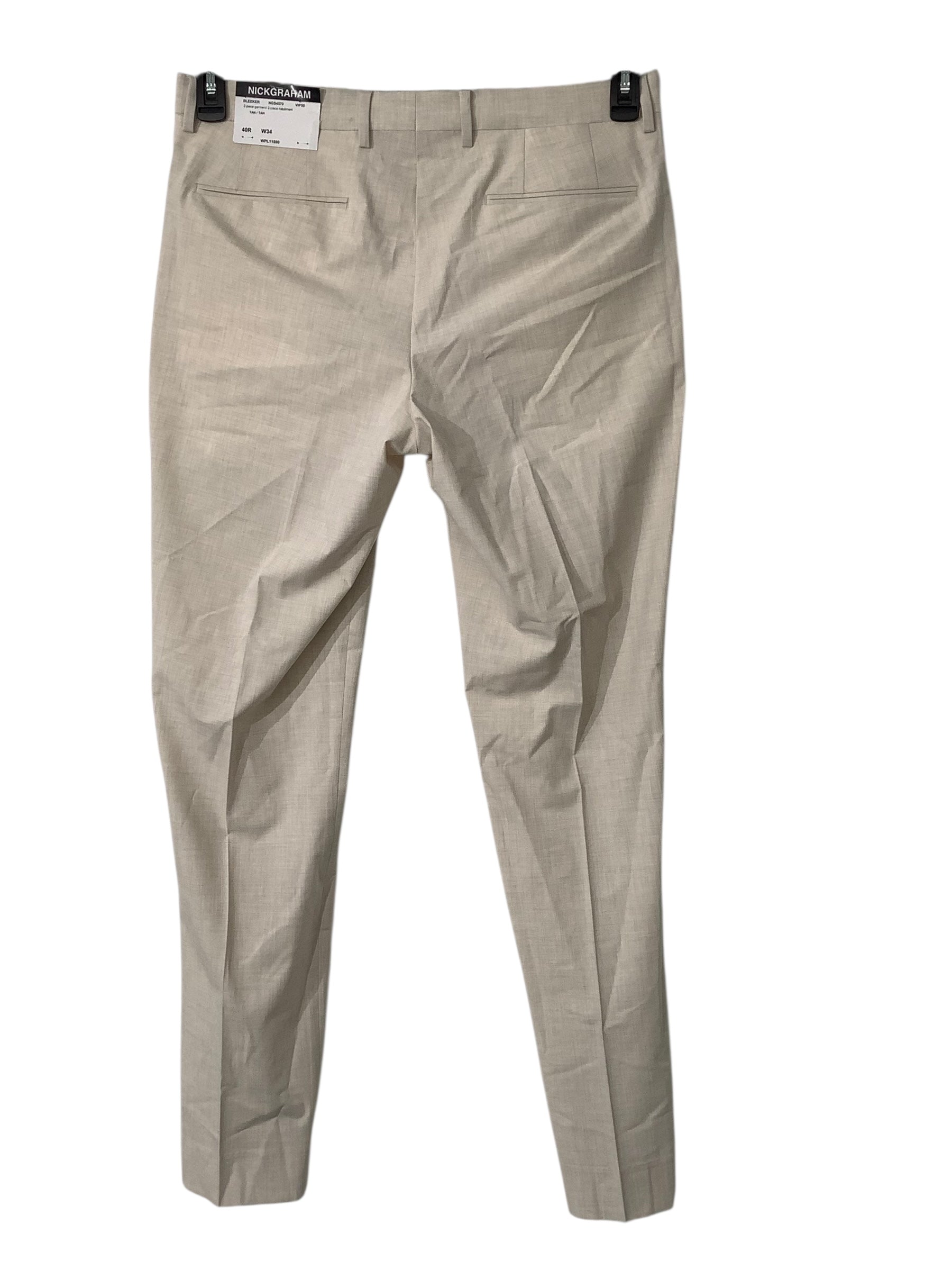 Nick Graham Mens Modern fit Suit Dress Pants 34 / 32 Beige Solid Stretch