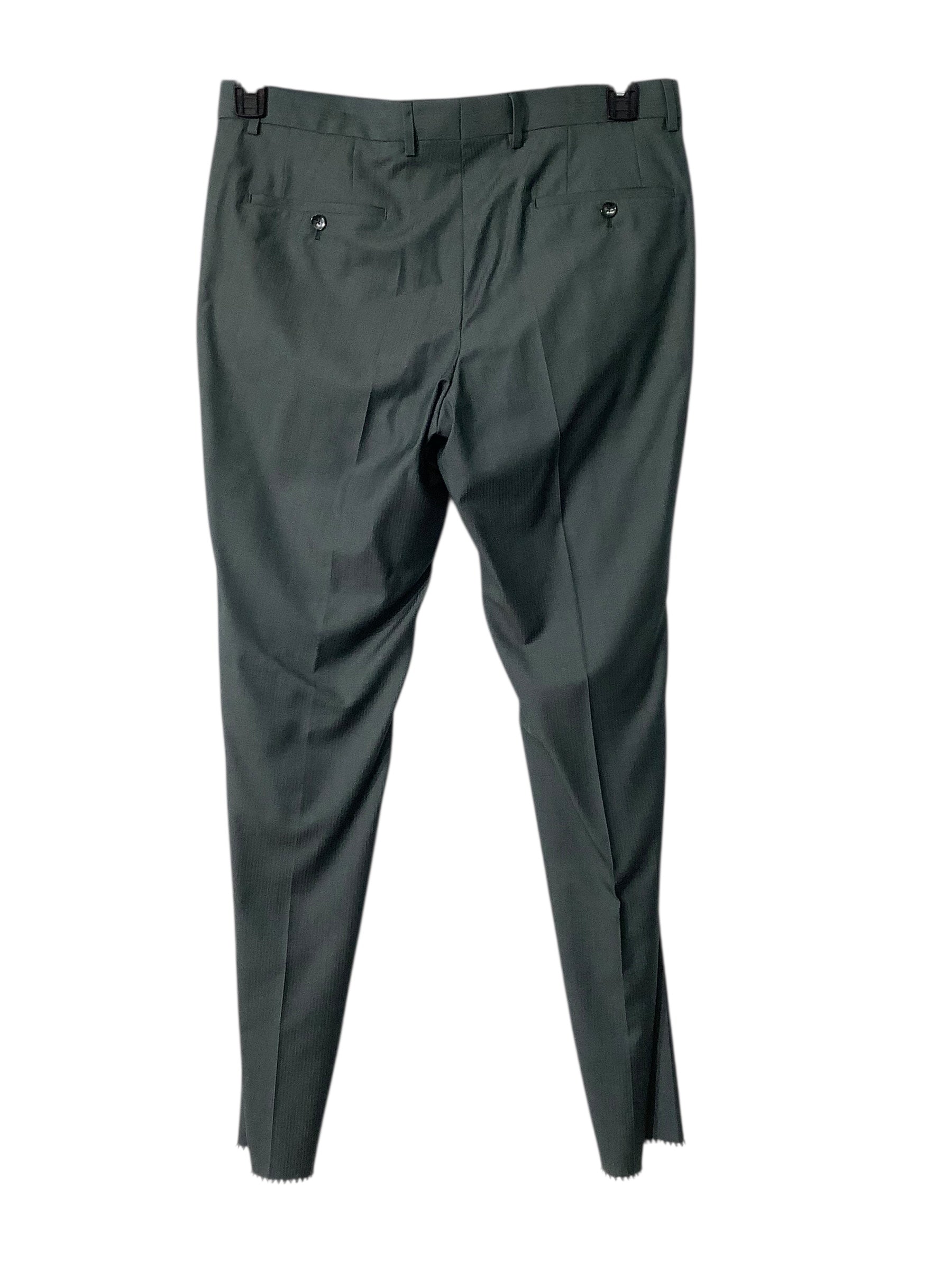 Hugo Boss Mens Slim fit Suit Dress Pants 36 / 35 Unfinished Hem Green Solid