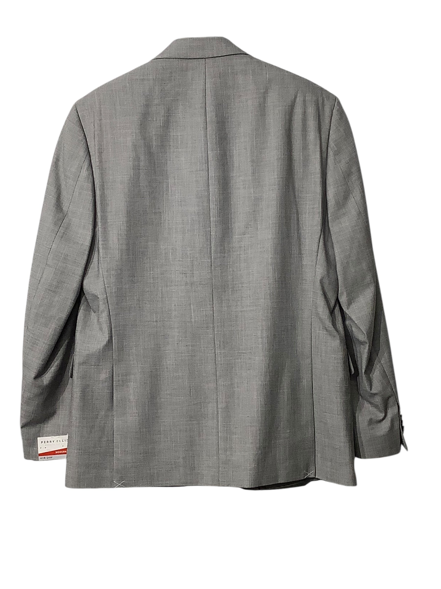 Perry Ellis Mens Slim fit Suit Jacket Blazer 41 R Grey Solid Stretch