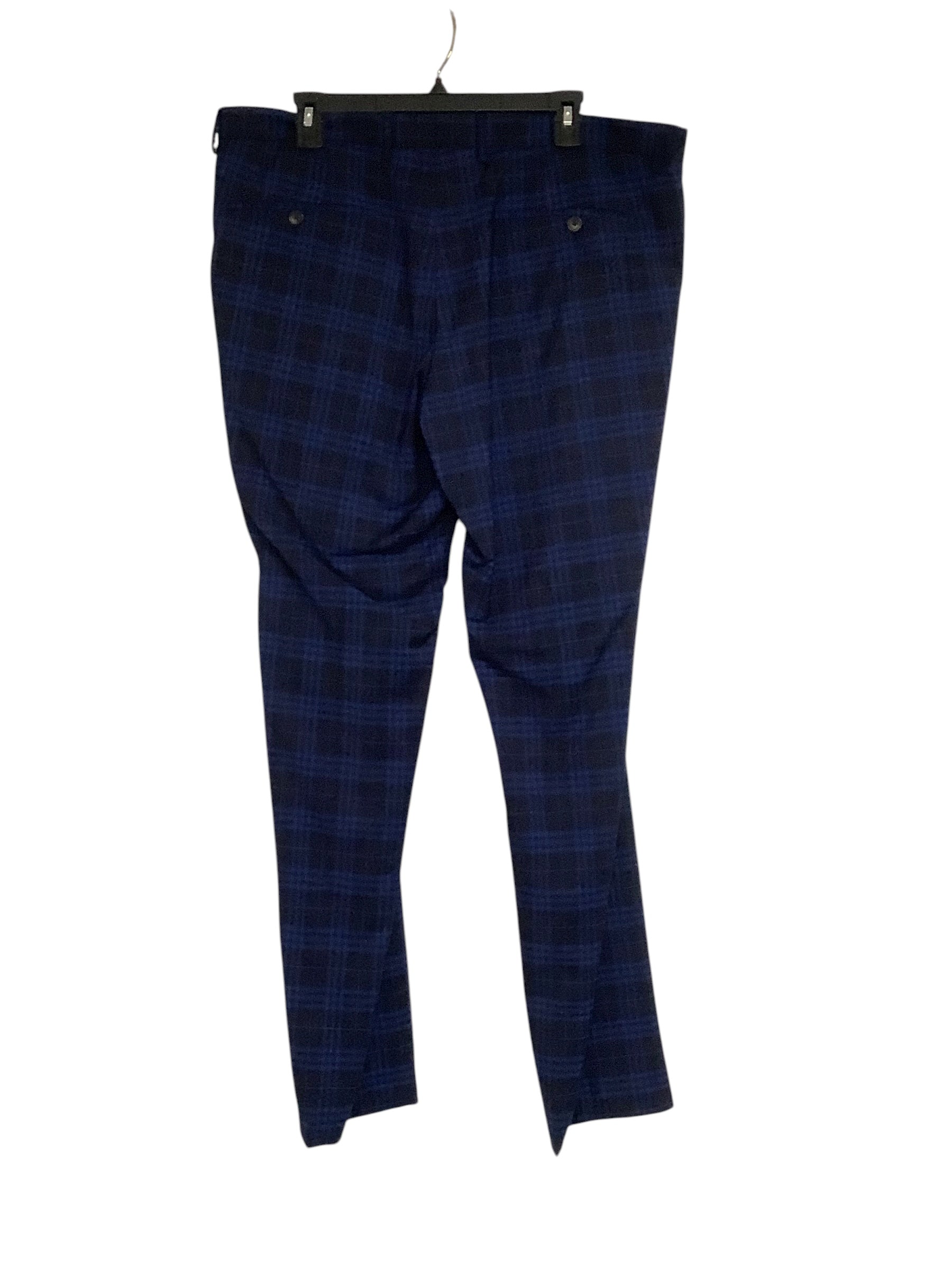 Hugo Boss Mens Slim fit 2 Piece Suit 42 R / 38 Waist Navy Blue Plaid Stretch
