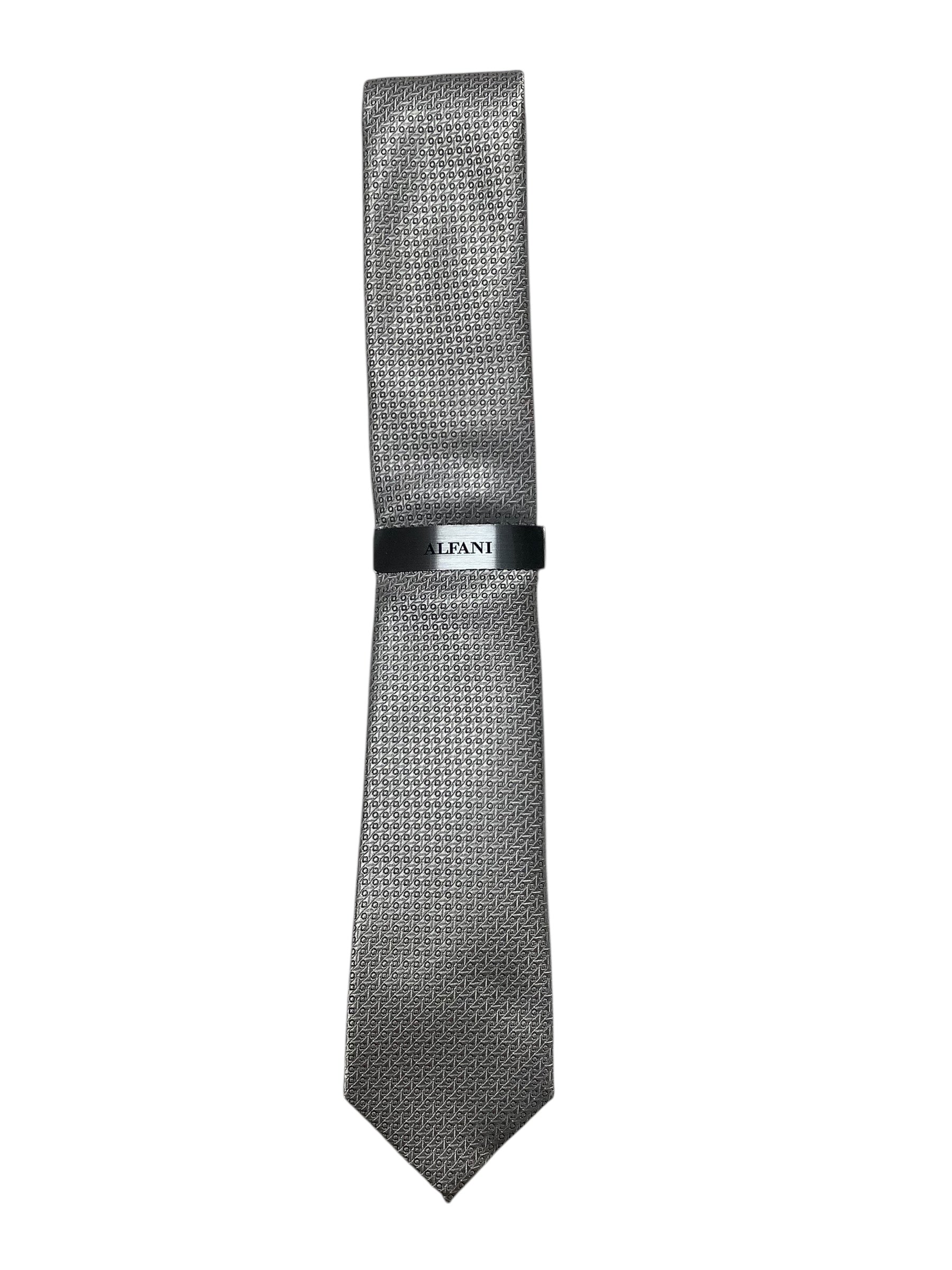 Alfani Mens Regular fit Tie Necktie One Size Grey Geometric