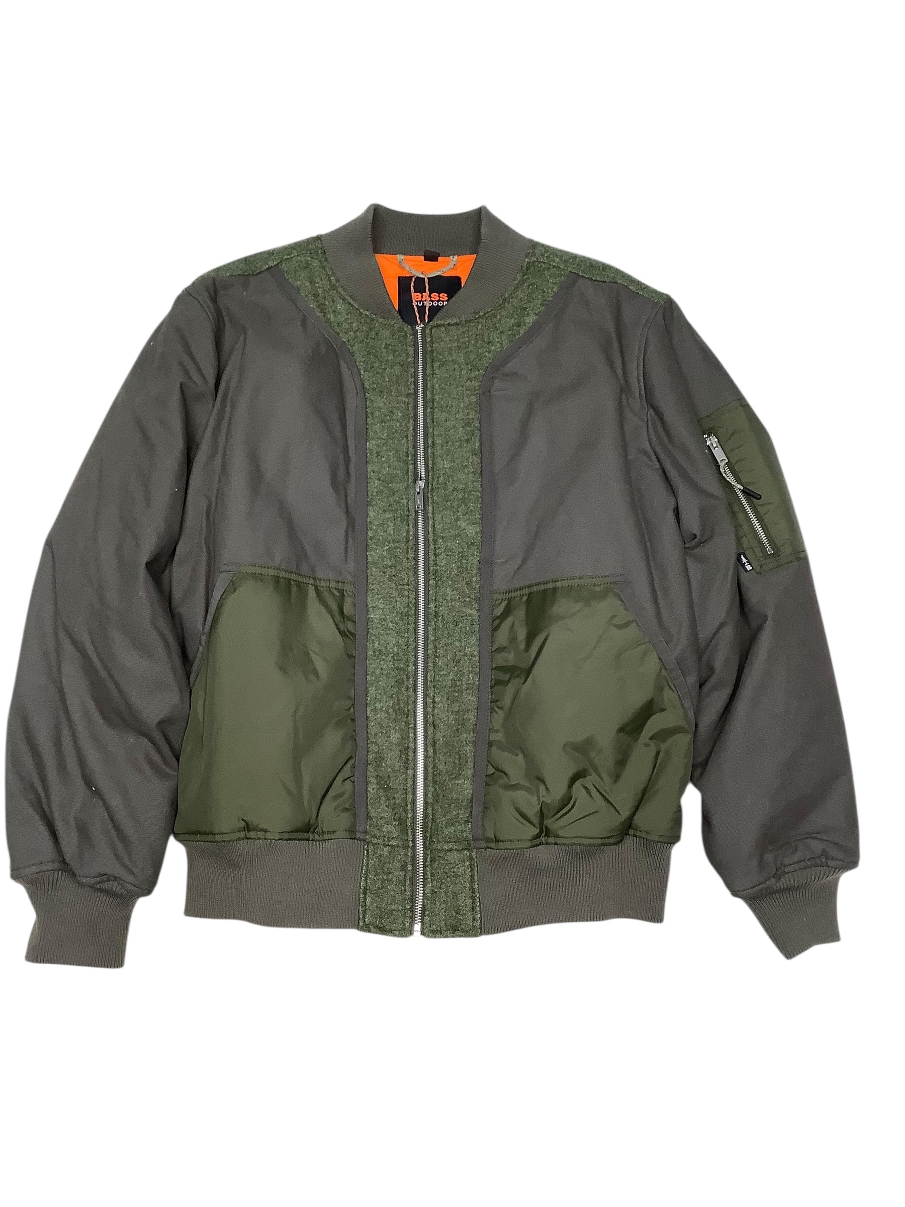 Bass Outdoor Mens Regular fit Mixed Media Jacket Coat Small Green Solid Full Zip