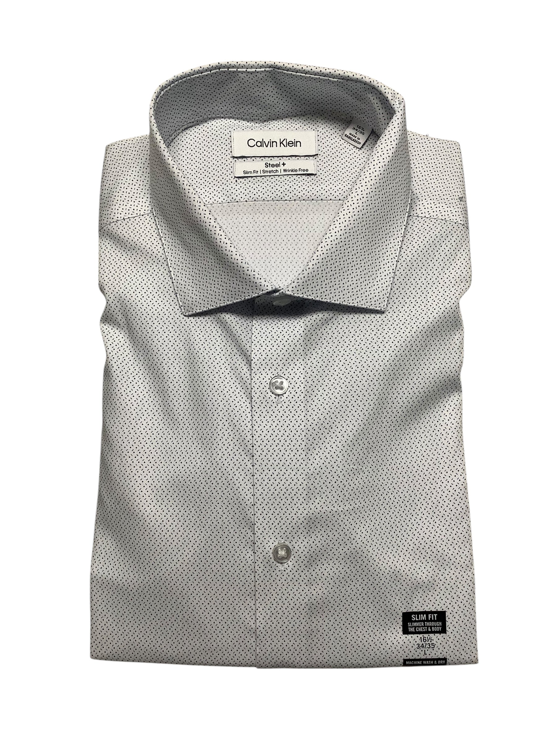 Calvin Klein Mens Slim fit Dress Shirt Large 16.5 in 34-35 White Geometric