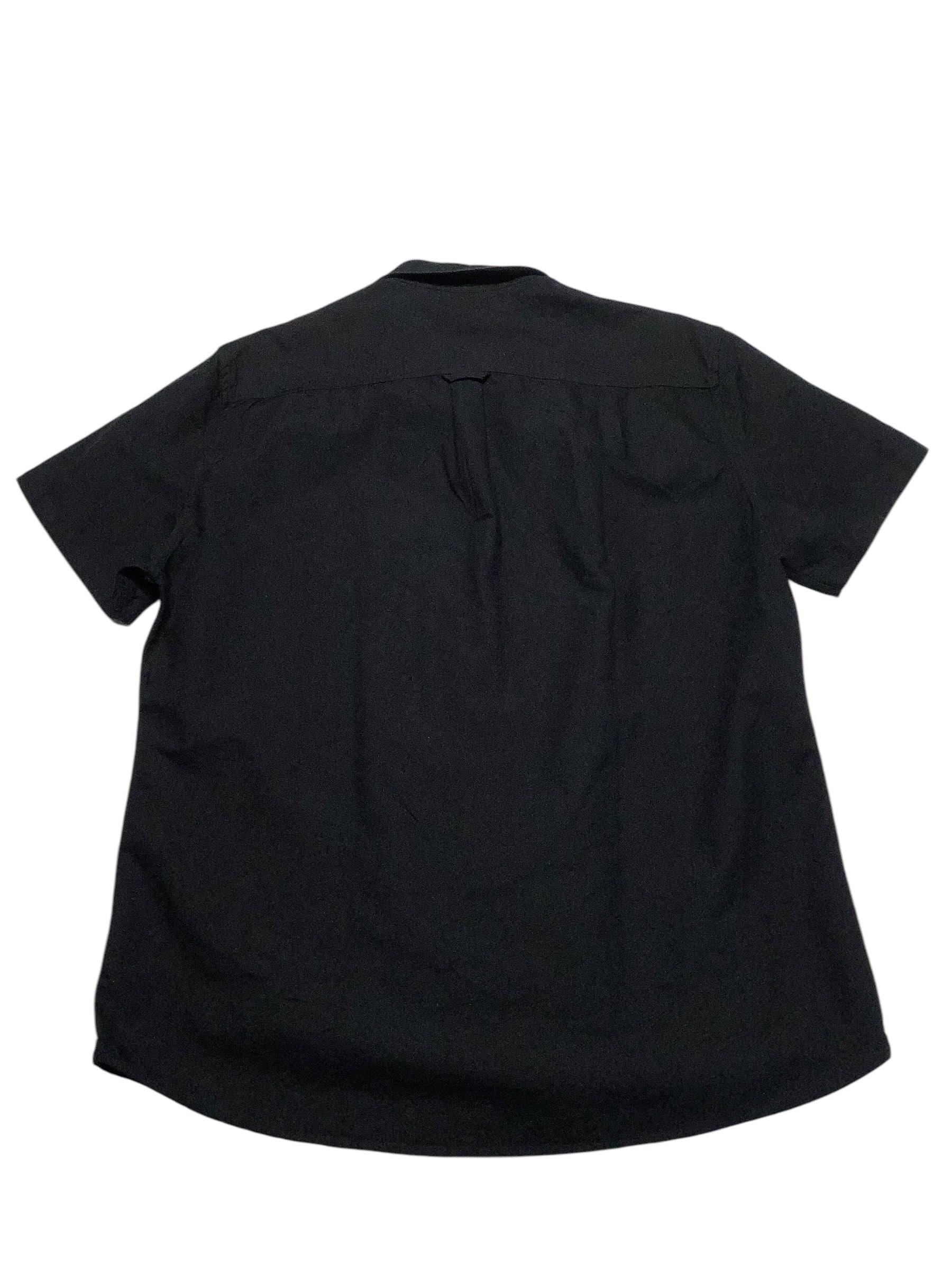 Frank And Oak Men  fit Short Sleeve Button-Up Shirt XXL Black Solid