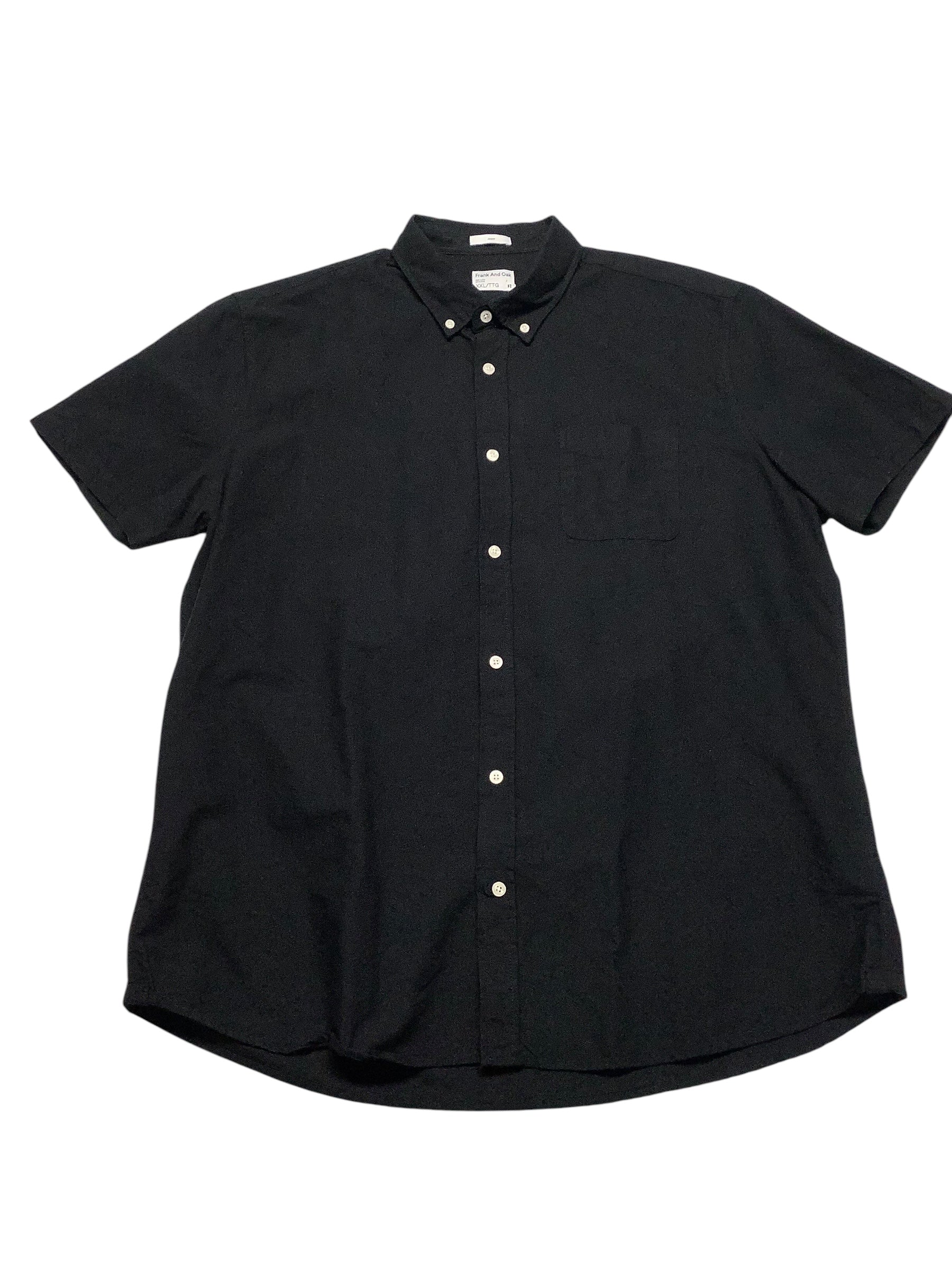Frank And Oak Men  fit Short Sleeve Button-Up Shirt XXL Black Solid