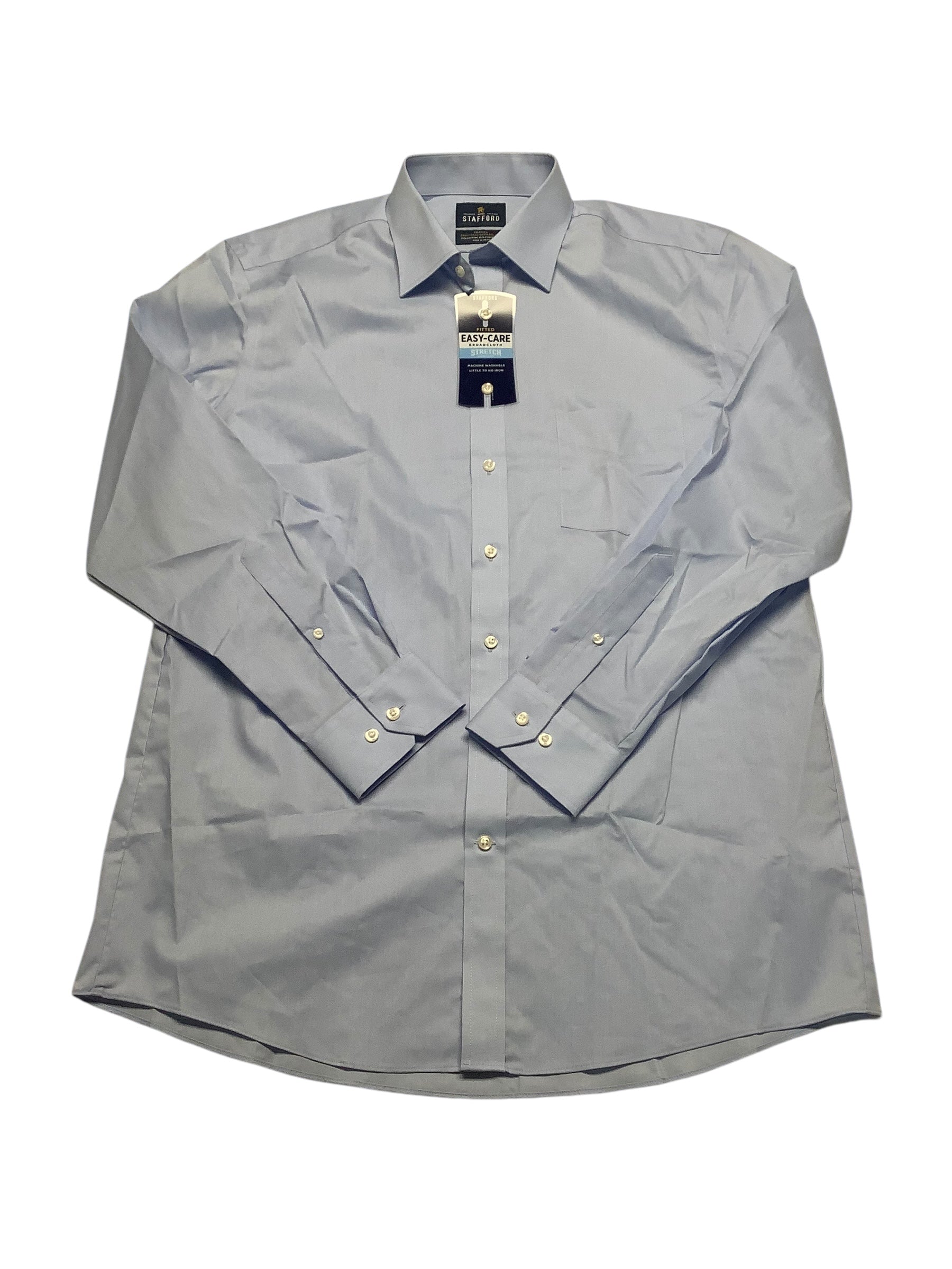 Stafford Mens Regular fit Dress Shirt Large 16.5 in 34-35 Blue Solid