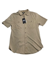 FRYE Mens Regular fit Short Sleeve Button-Up Shirt Small Beige Solid