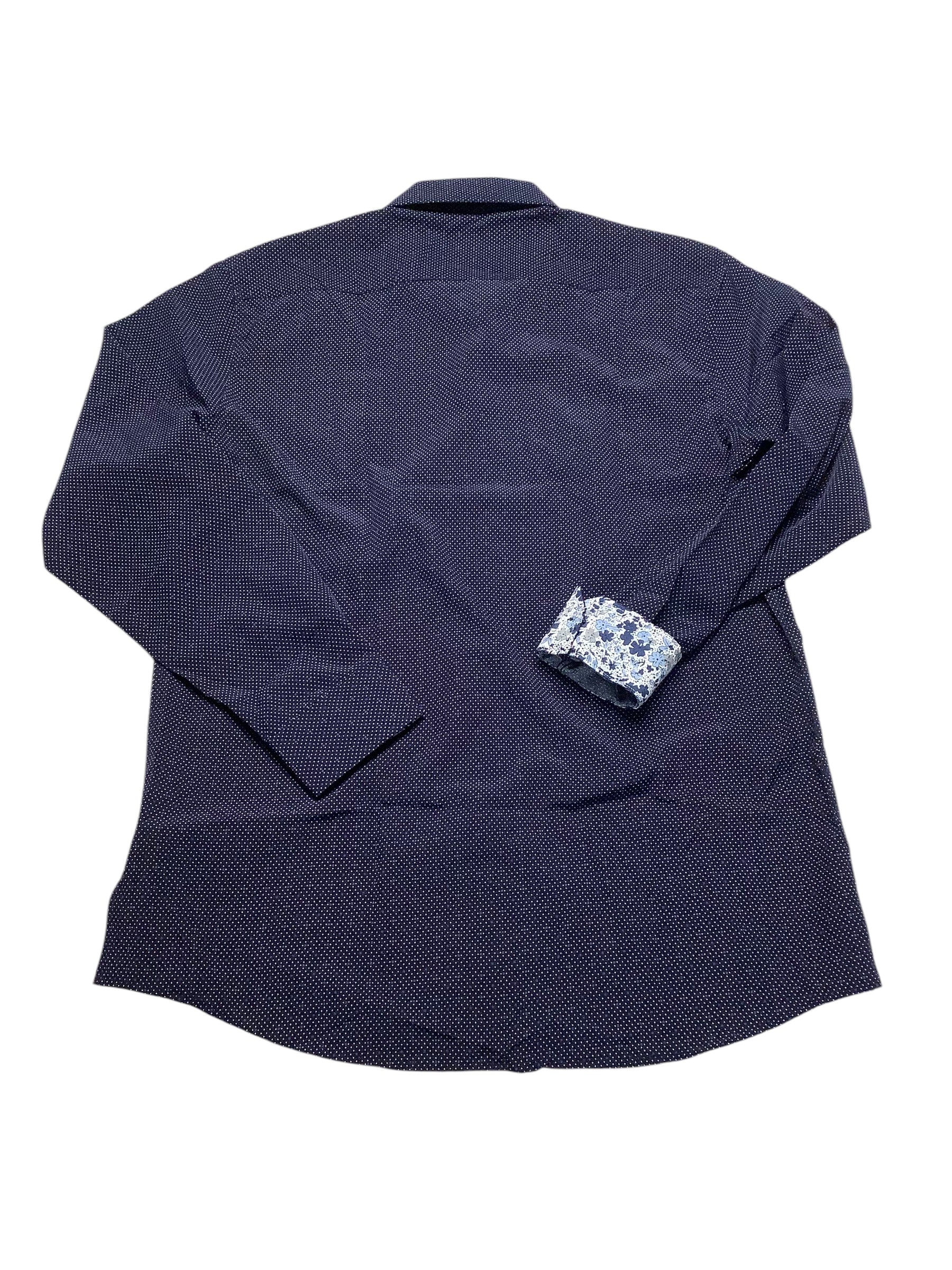 Azaro Uomo Mens Slim fit Dress Shirt Large Long Sleeve Blue Polka Dot