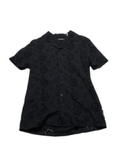 Karl Lagerfeld Mens Slim fit Short Sleeve Button-Up Shirt Small Black Solid