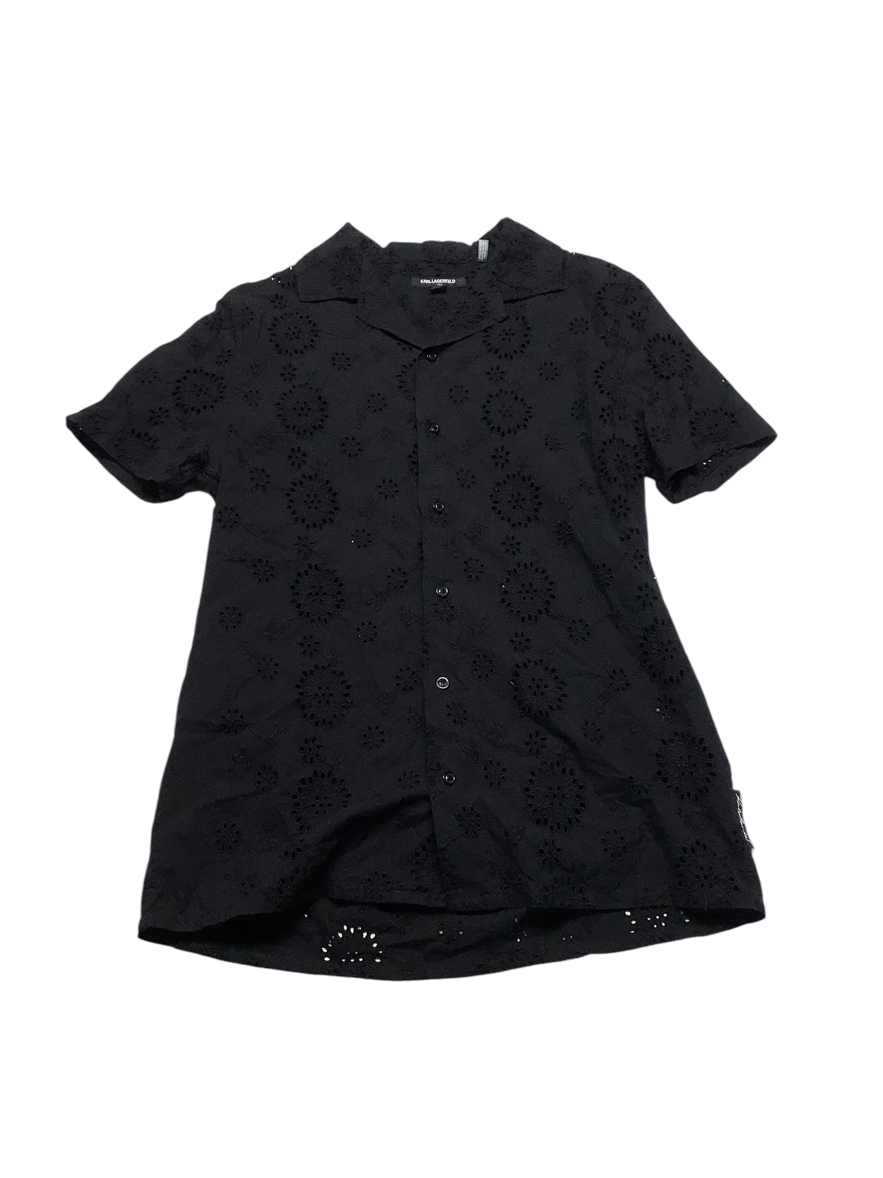 Karl Lagerfeld Mens Slim fit Short Sleeve Button-Up Shirt Small Black Solid