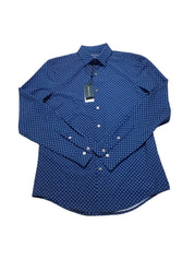 Perry Ellis Mens Slim fit Dress Shirt Small Long Sleeve Blue Geometric