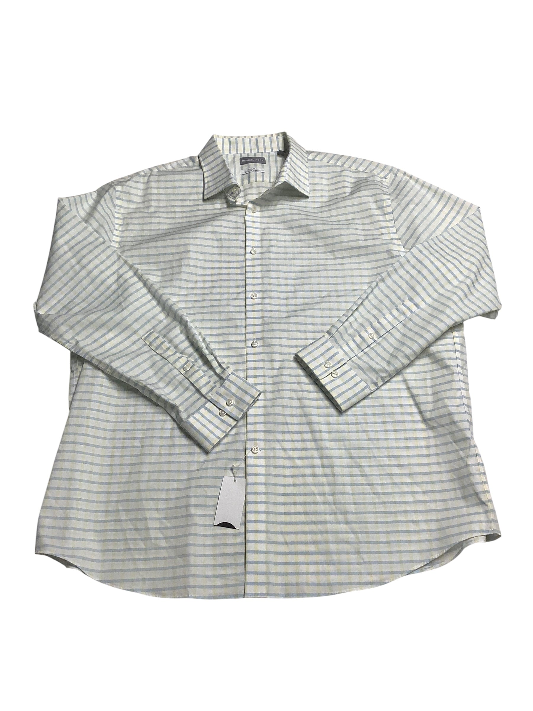 Michael Kors Mens Regular fit Dress Shirt XXL 18.5 in 34-35 Yellow Check