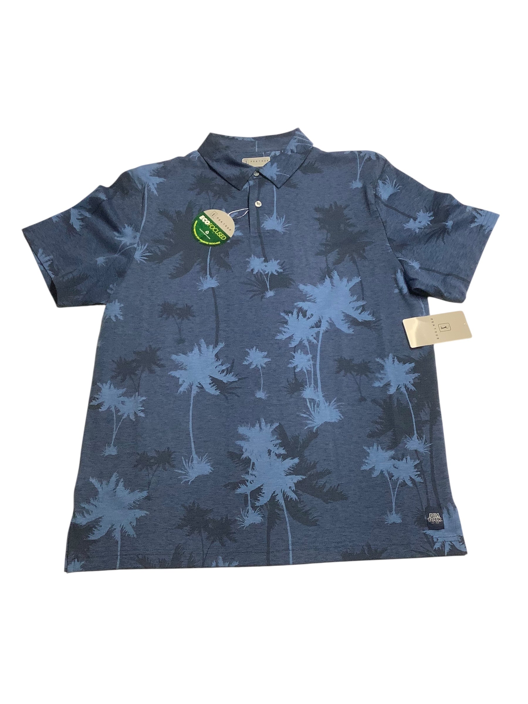 PGA TOUR Mens Regular fit Short Sleeve Polo Shirt Large Blue Floral