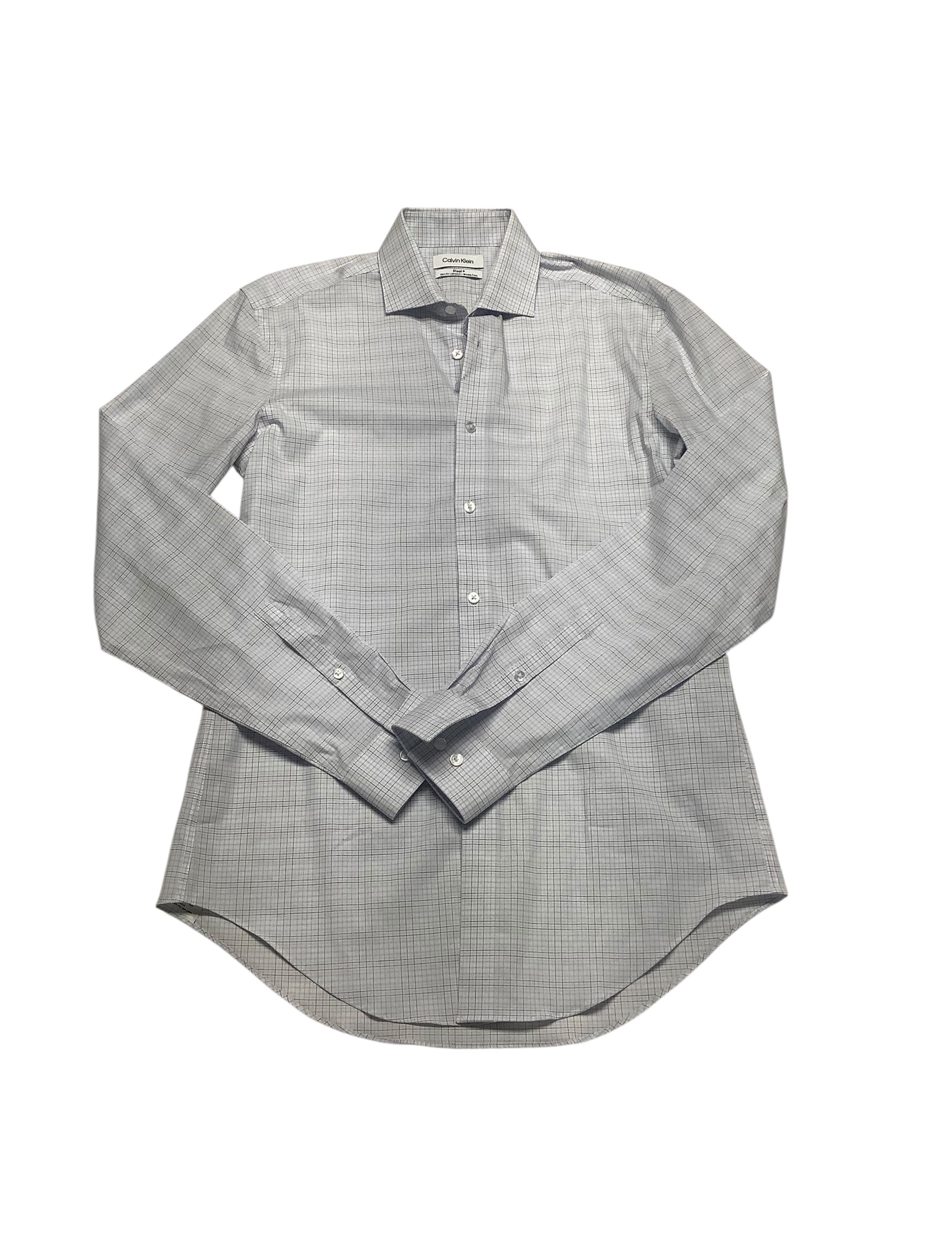 Calvin Klein Mens Slim fit Dress Shirt Medium 15 in 34-35 Blue Plaid