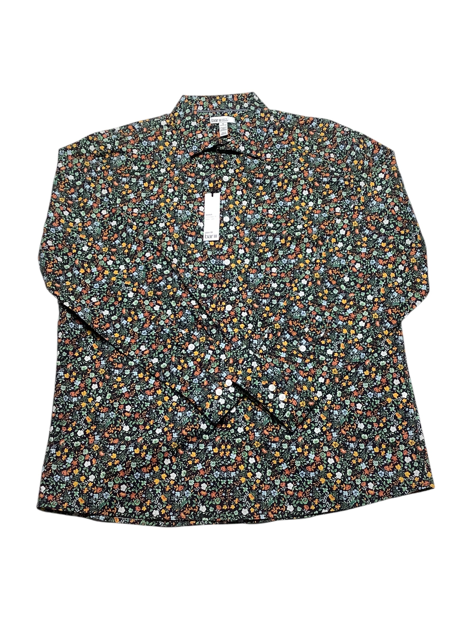 Bar Iii Mens Slim fit Dress Shirt XL 17-17.5 Long Sleeve Blue Floral