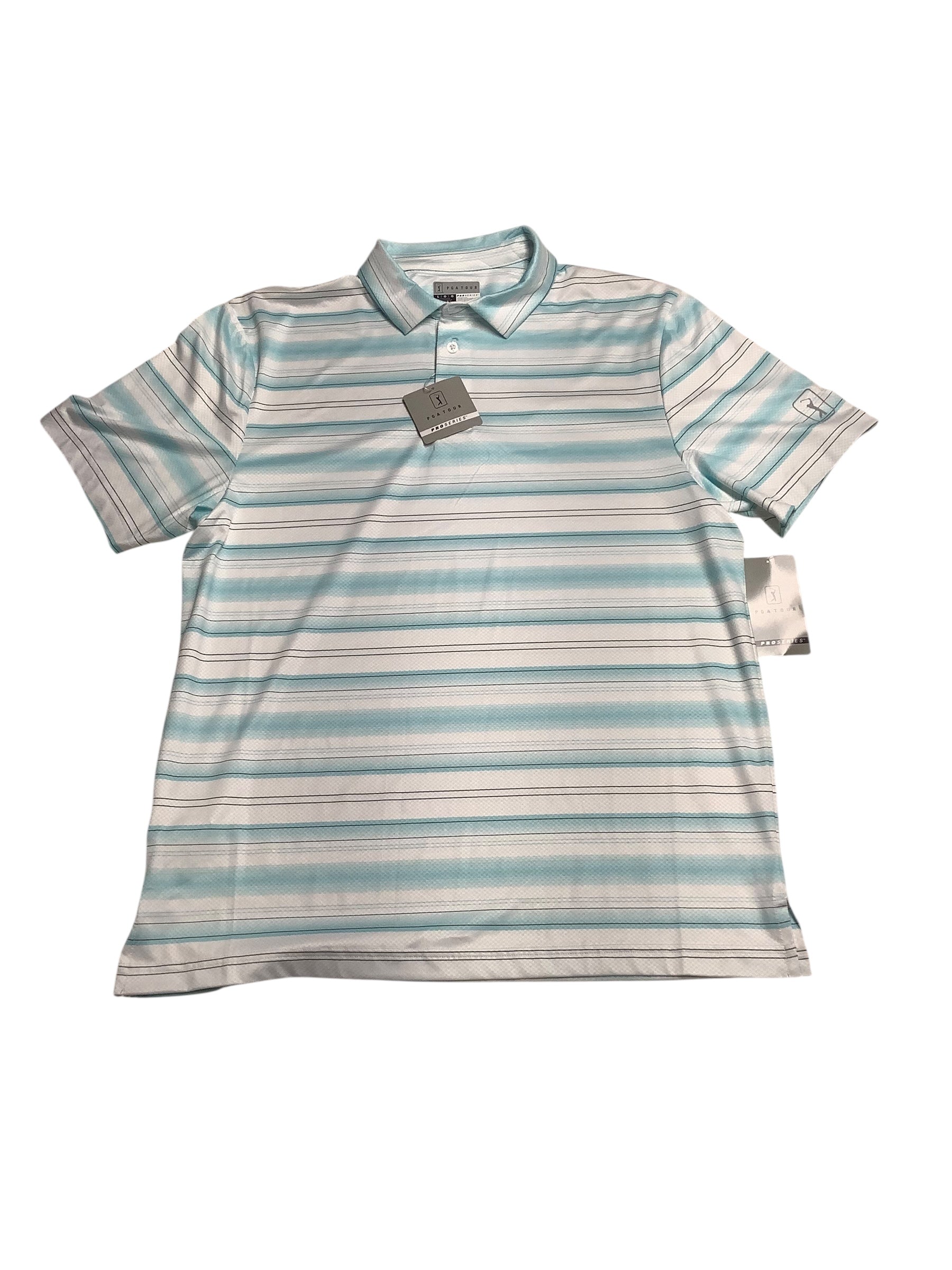 Pga Tour Mens Athletic fit Short Sleeve Polo Shirt Small White Green Striped Stretch