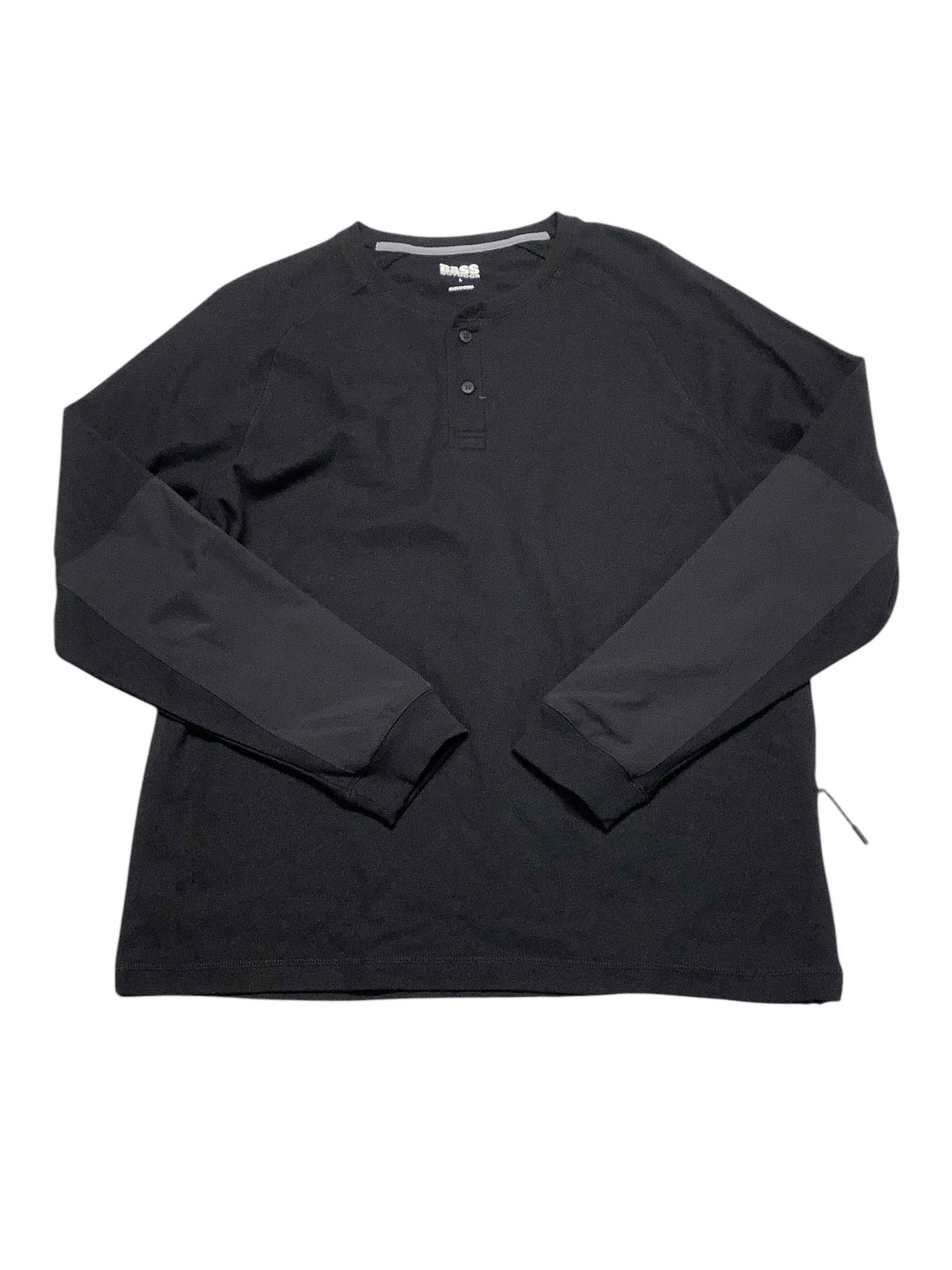 Bass Outdoor Men Regular fit Long Sleeve Henley Shirt Large Black Solid