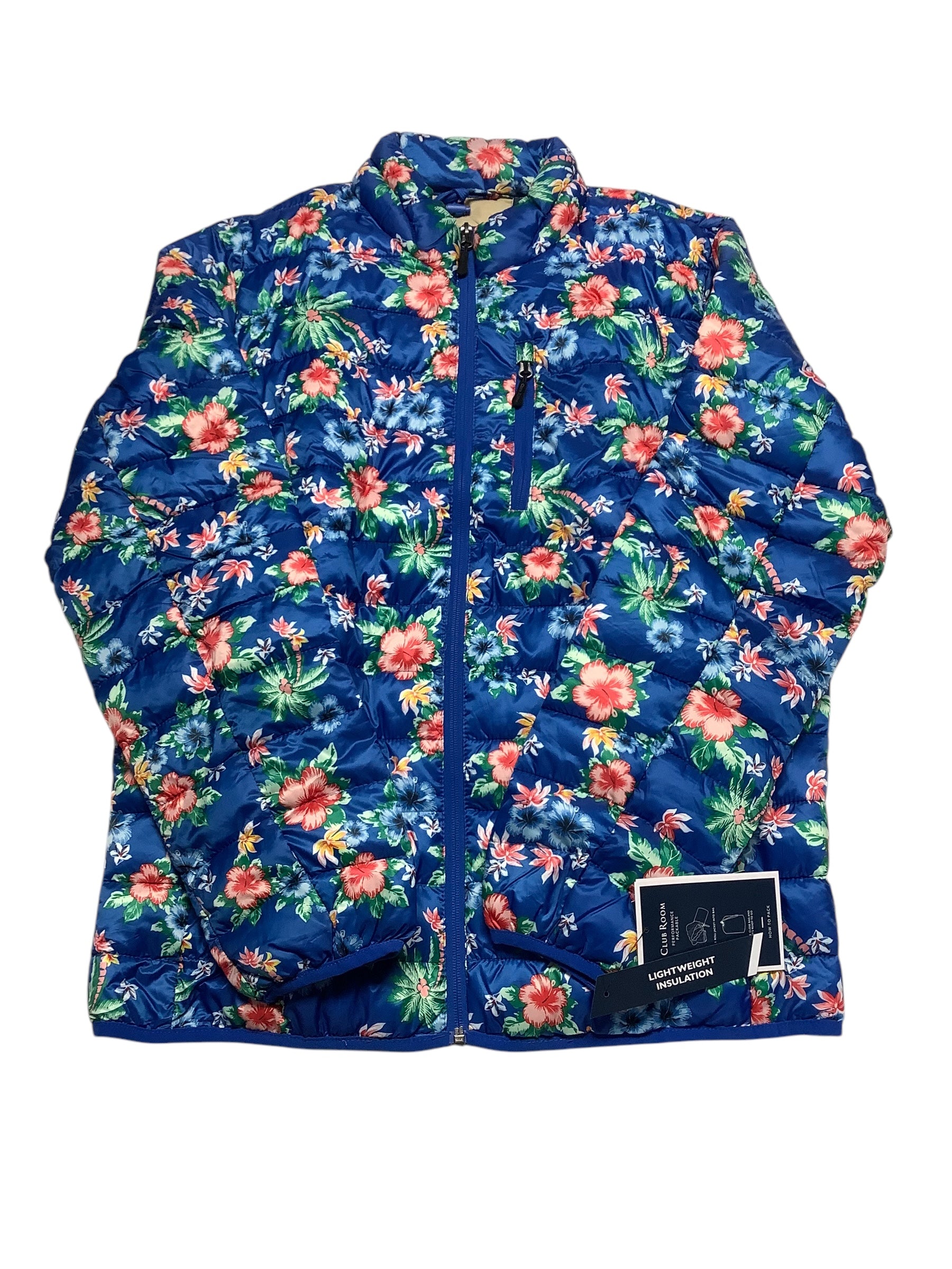 Club Room Mens Quilted Puffer Jacket Coat XL Blue Packable Floral