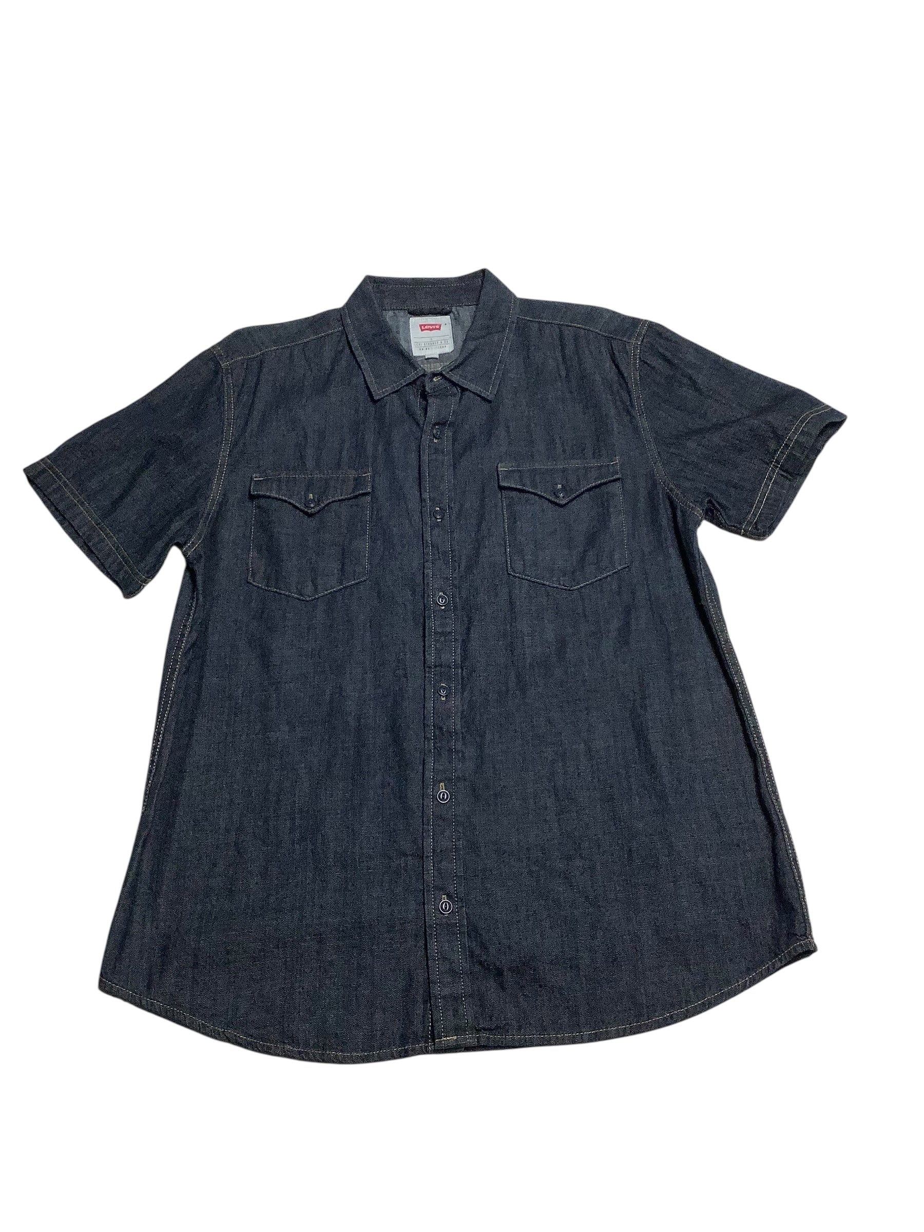 Levis Mens Regular fit Short Sleeve Button-Up Shirt Large Blue