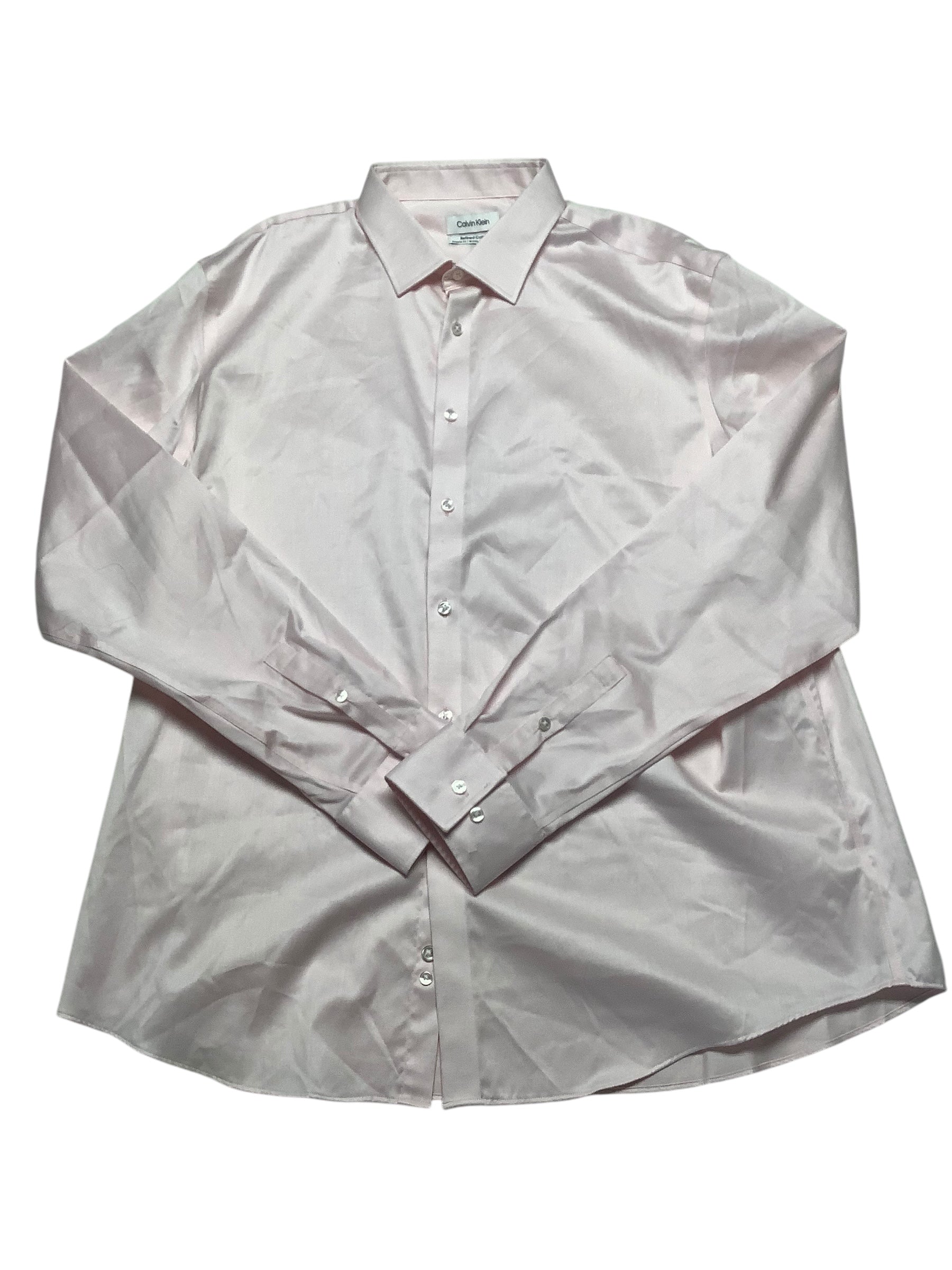 Calvin Klein Mens Regular fit Button-Up Shirt XL 17.5 in 36-37 Pink Solid