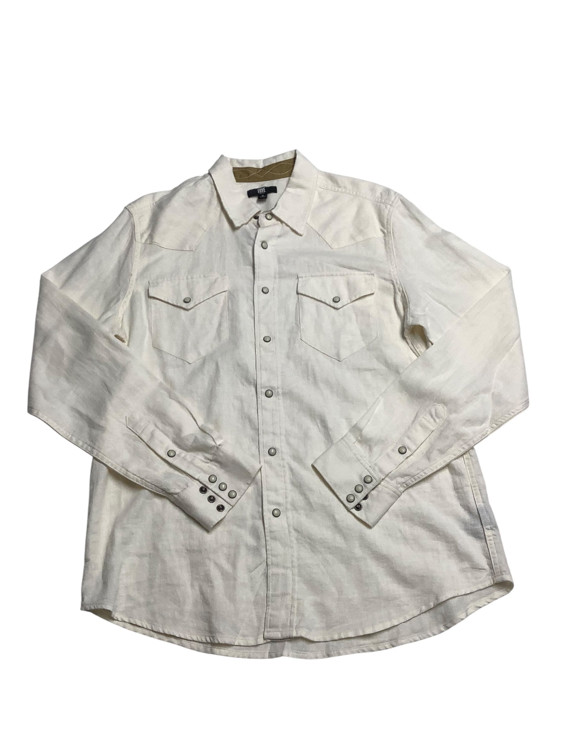 FRYE Mens Regular fit Long Sleeve Button-Up Shirt Medium Beige Solid