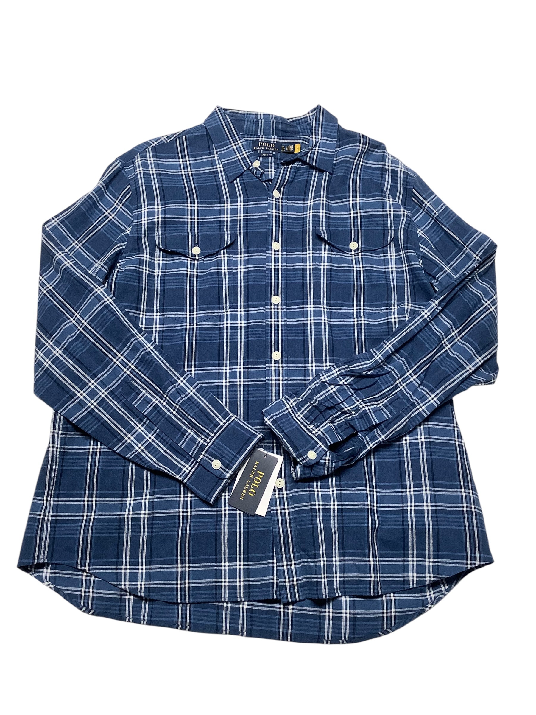 Polo Ralph Lauren Mens Classic fit Button-Up Linen Shirt XXL Blue Plaid