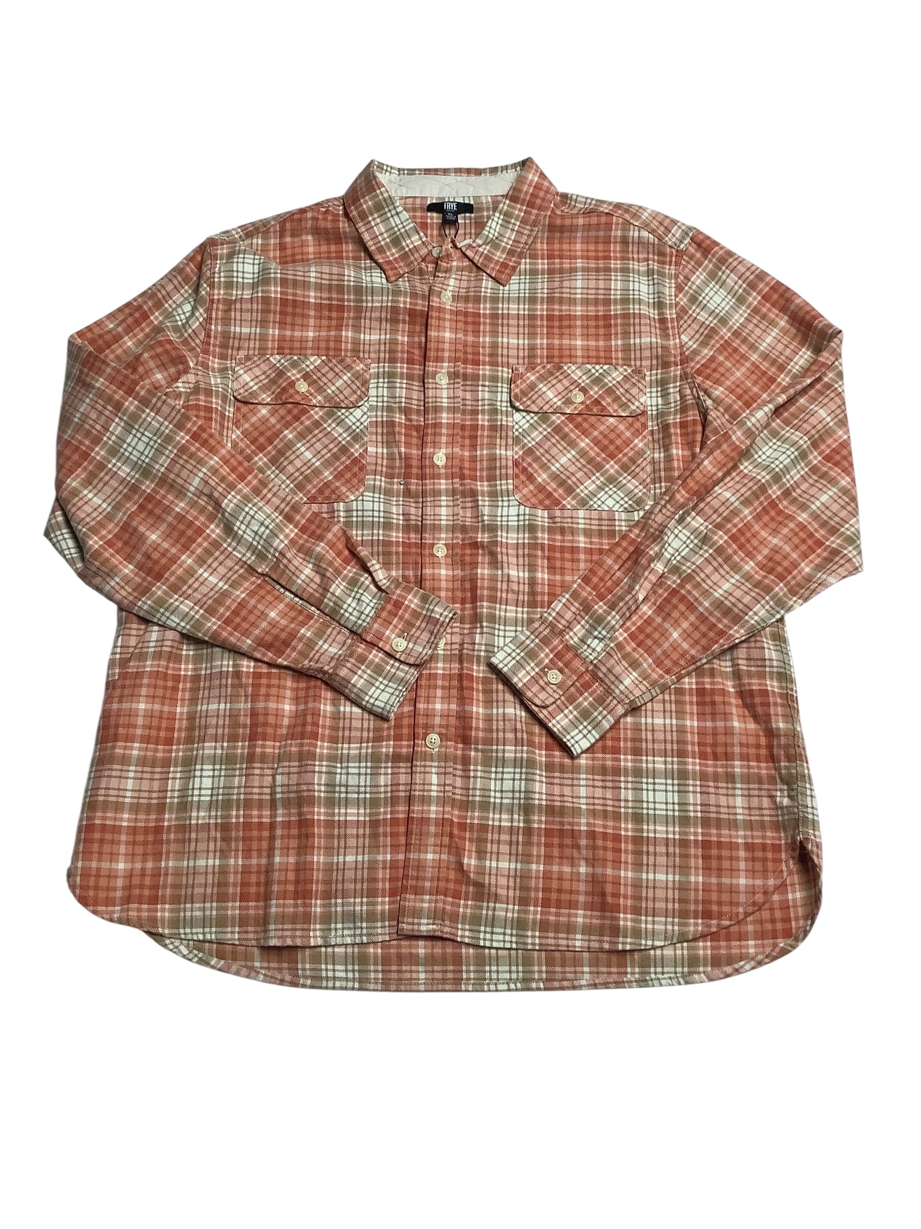FRYE Mens Regular fit Long Sleeve Button-Up Shirt XL Orange Plaid