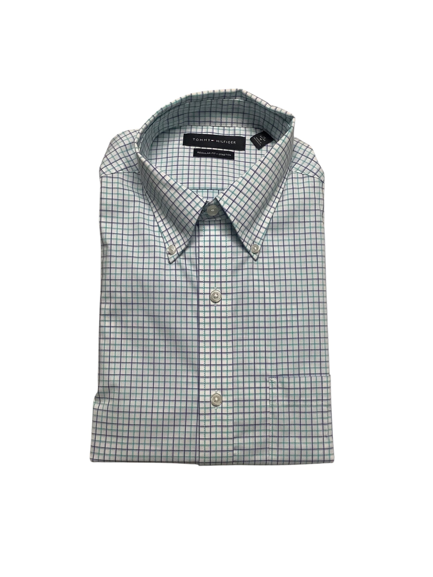 Tommy Hilfiger Mens Regular fit Dress Shirt XL 17.5 in 36-37 Blue Check