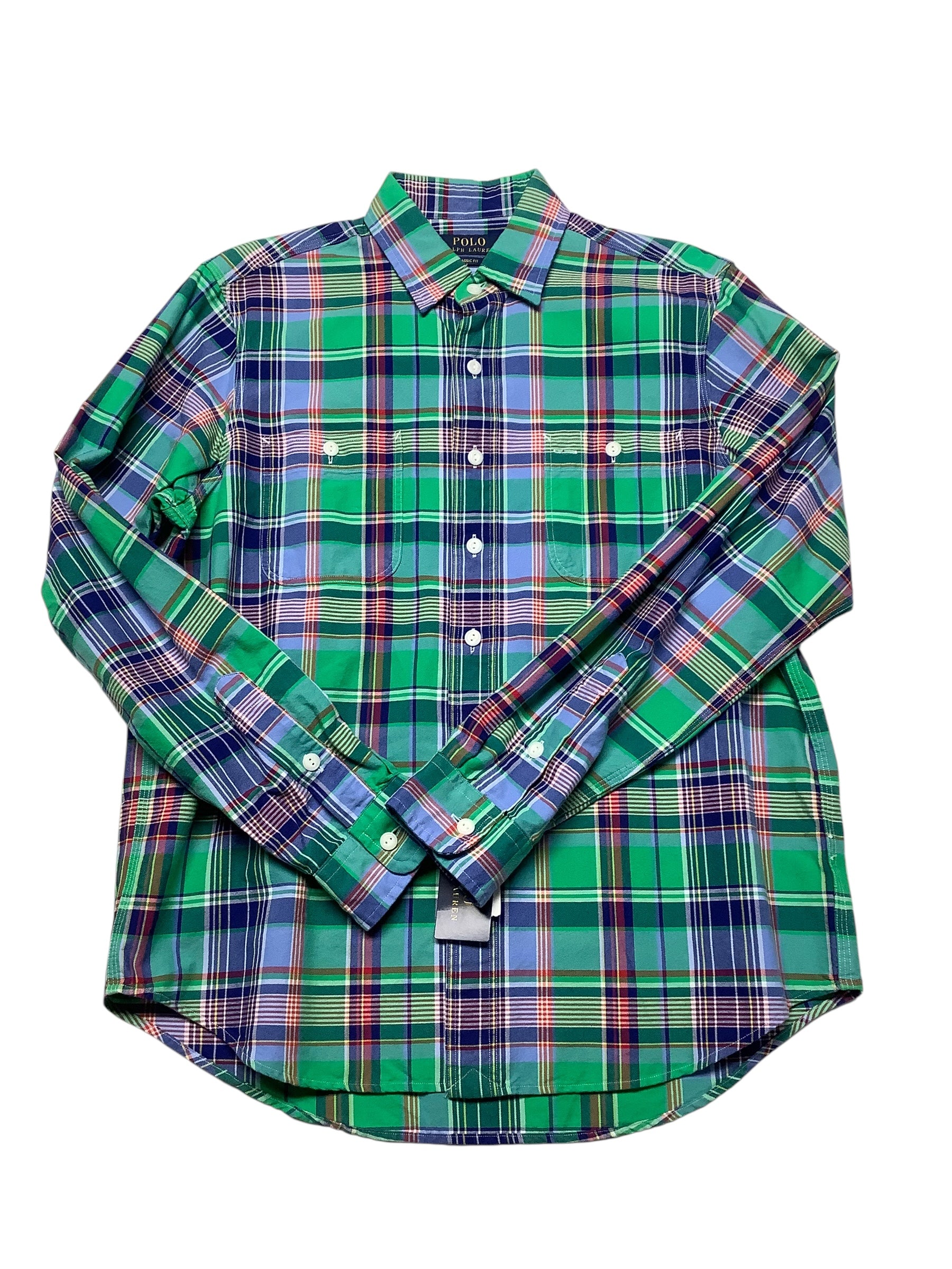 Polo Ralph Lauren Mens Classic fit Short Sleeve Button-Up Shirt XXL Green Plaid
