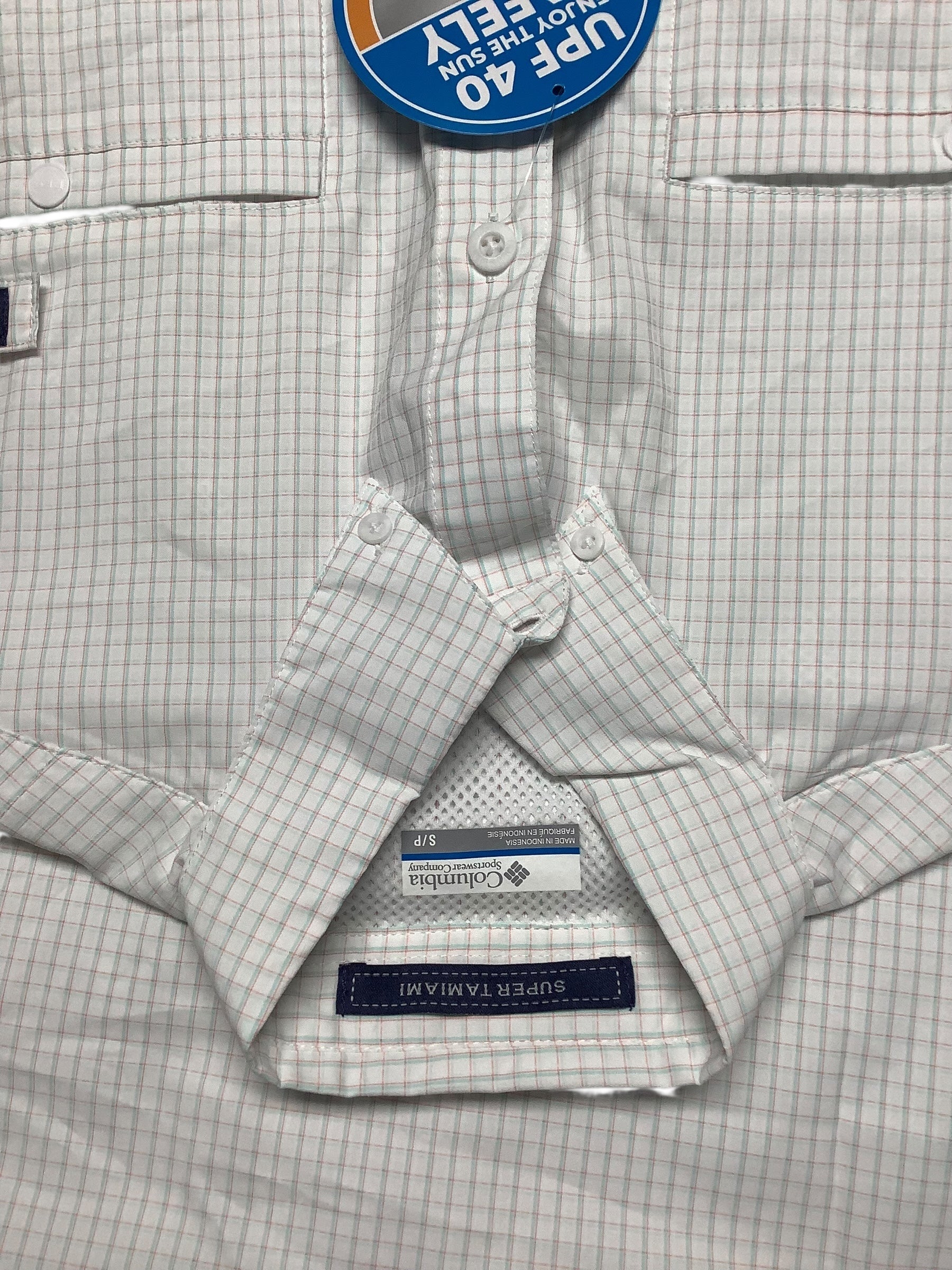 Columbia Mens Regular fit Short Sleeve Button-Up Shirt Small White Check