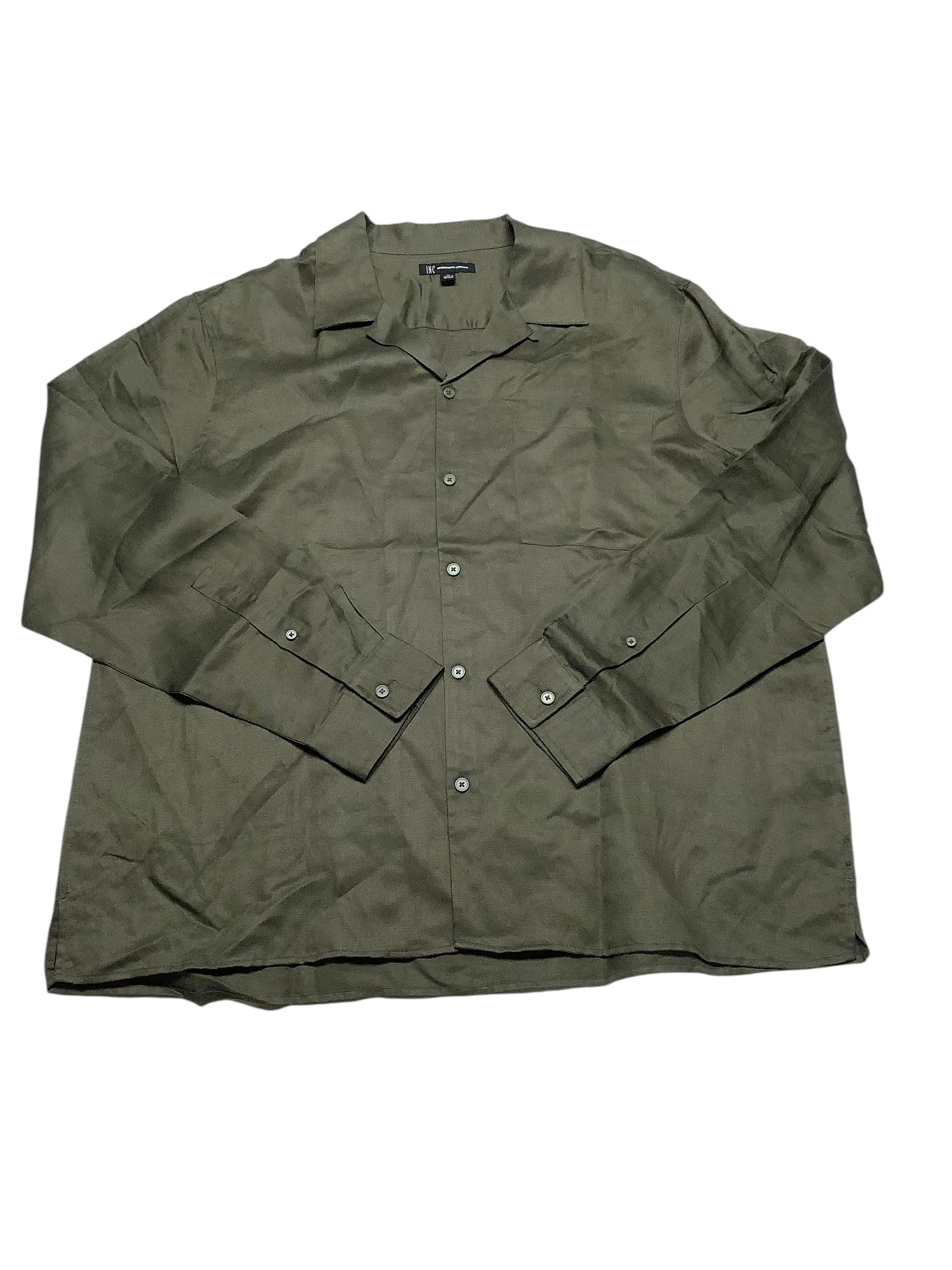INC International Concepts Mens  fit Long Sleeve Button-Up Shirt XL Green Solid