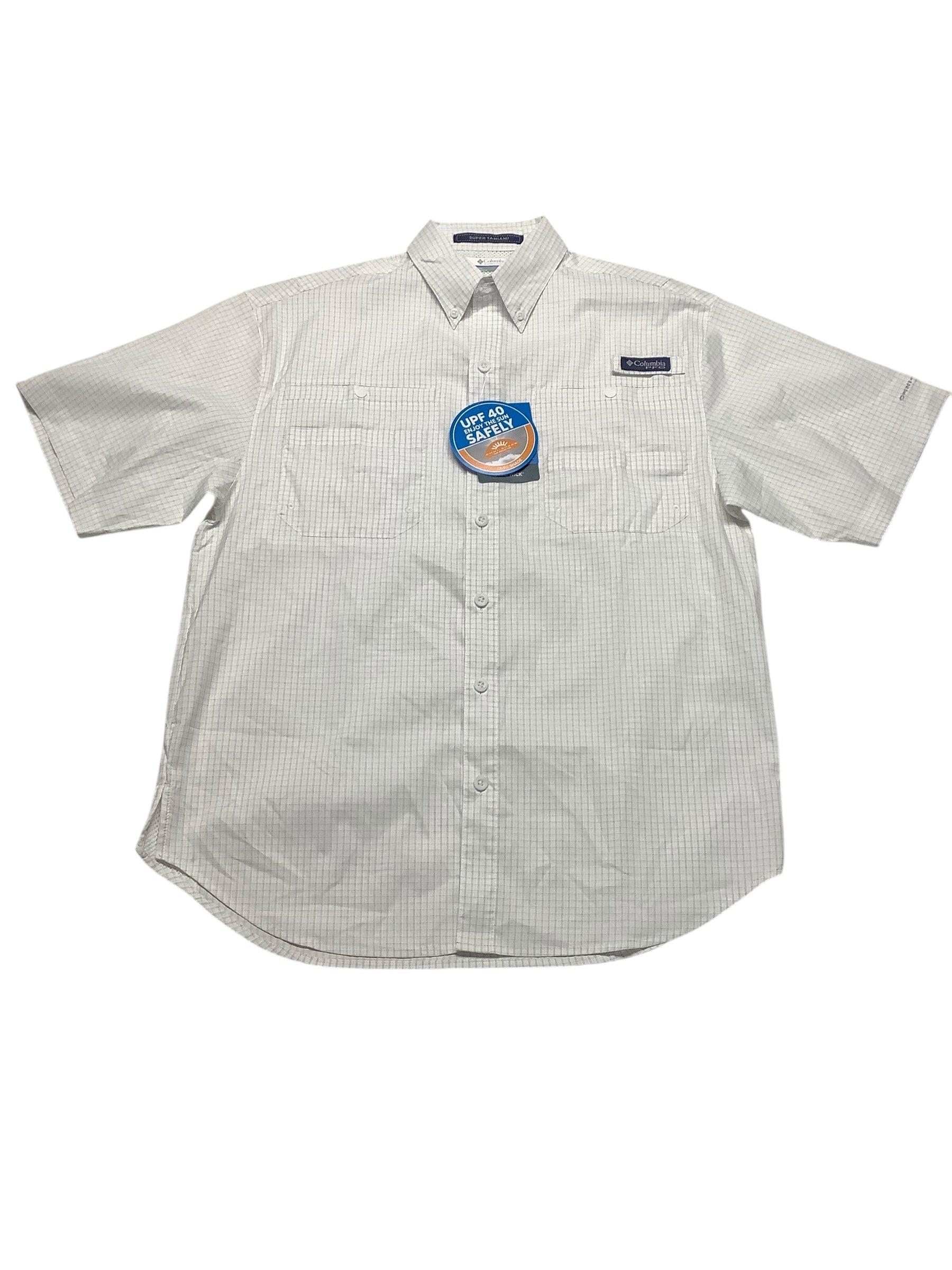 Columbia Mens Regular fit Short Sleeve Button-Up Shirt Small White Check