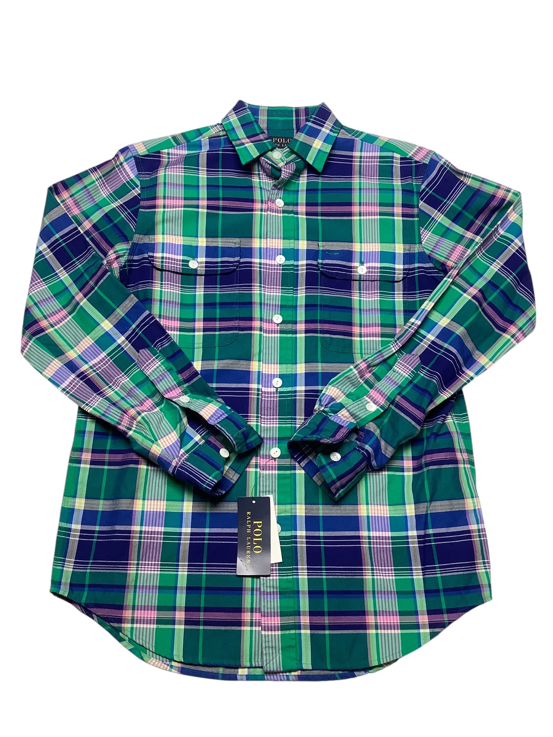 Polo Ralph Lauren Mens Classic fit Long Sleeve Button-Up Shirt Large Green Plaid