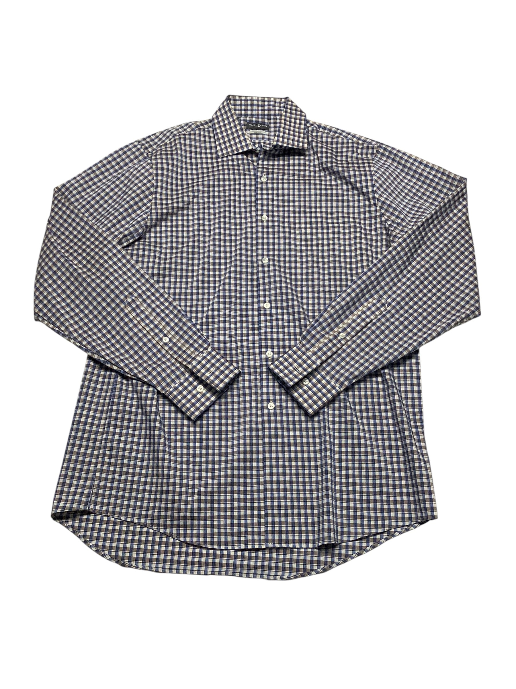 Van Heusen Mens Regular fit Dress Shirt Medium 15.5 in 34-35 Brown Plaid