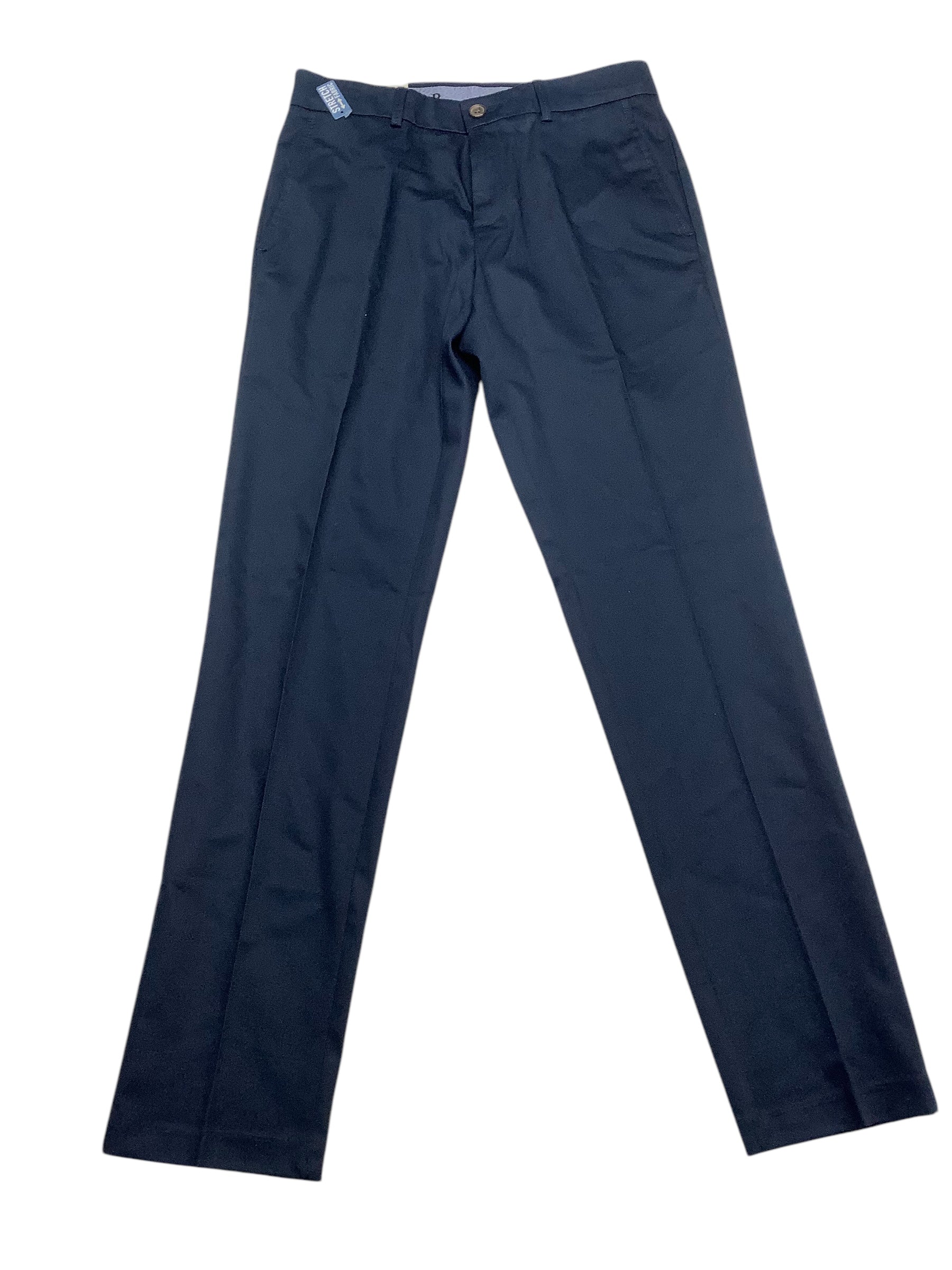 Haggar Mens No-Iron Khaki Flex Waist Slim-Fit Flat-Front Pants Navy 30 x 32