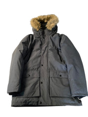 Club Room Mens Parka Coat Medium Grey Faux Fur Hood