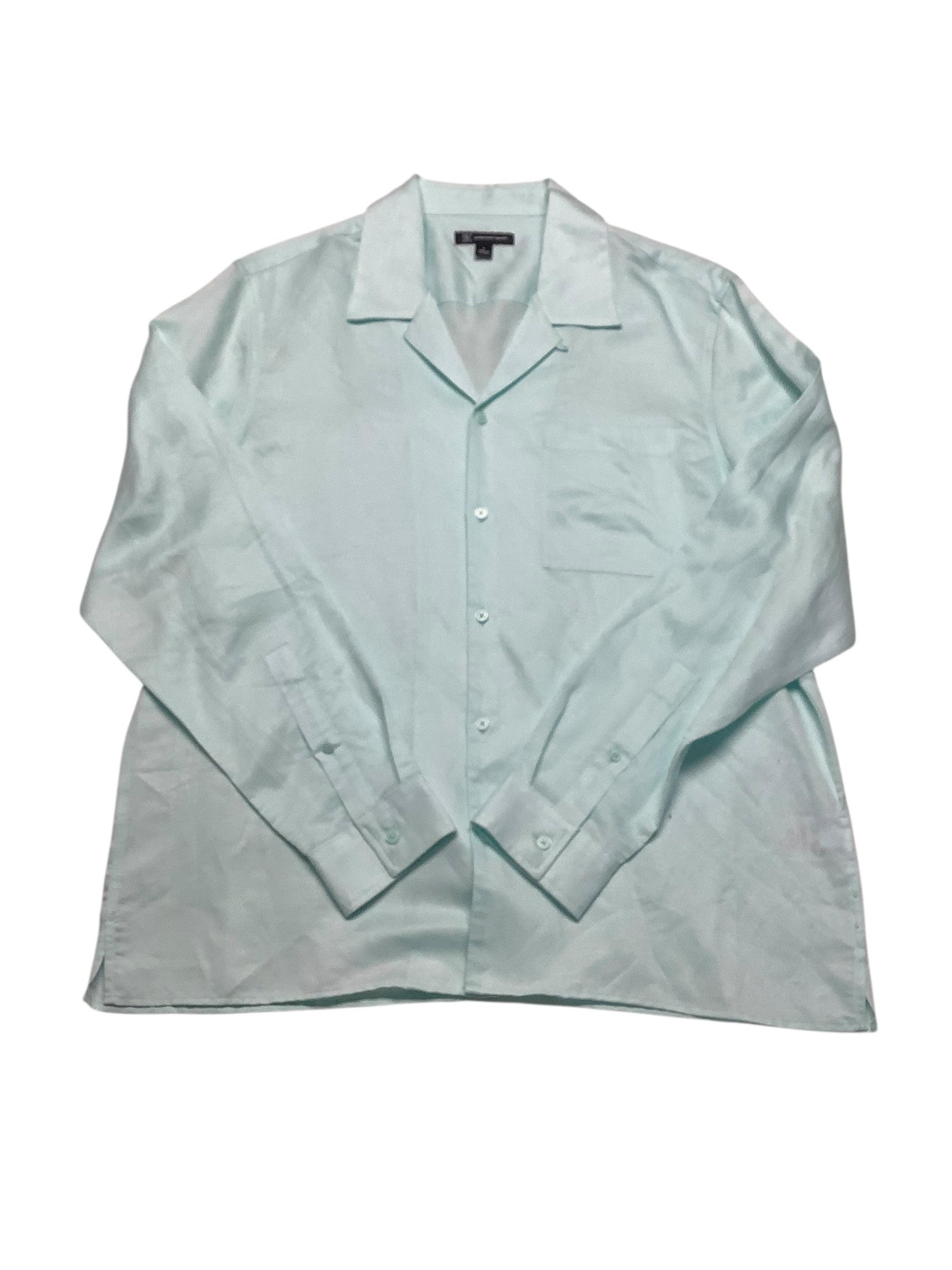 INC International Concepts Mens Regular fit Linen Button-Up Shirt Large Blu
