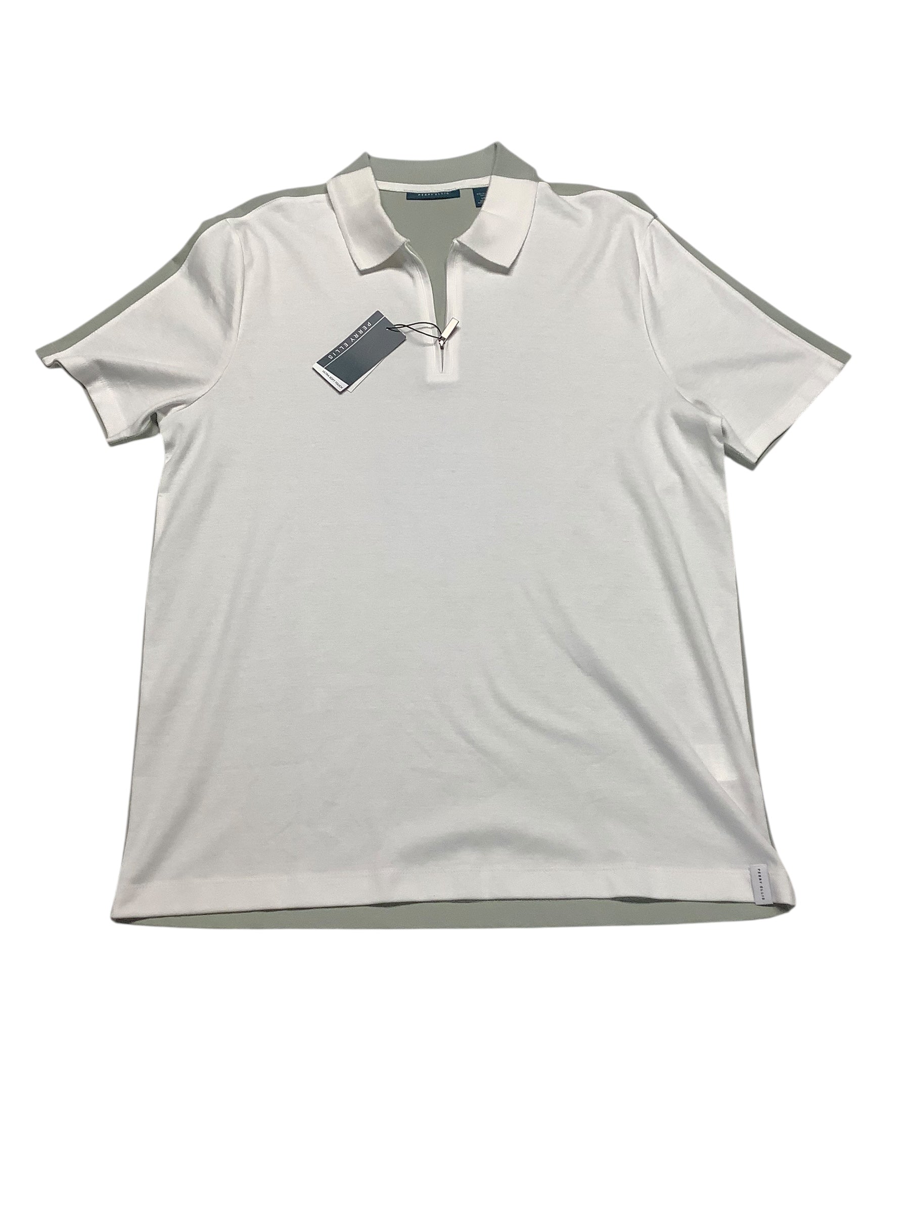 Perry Ellis Mens Classic fit Short Sleeve Polo Shirt Large White Solid Stretch