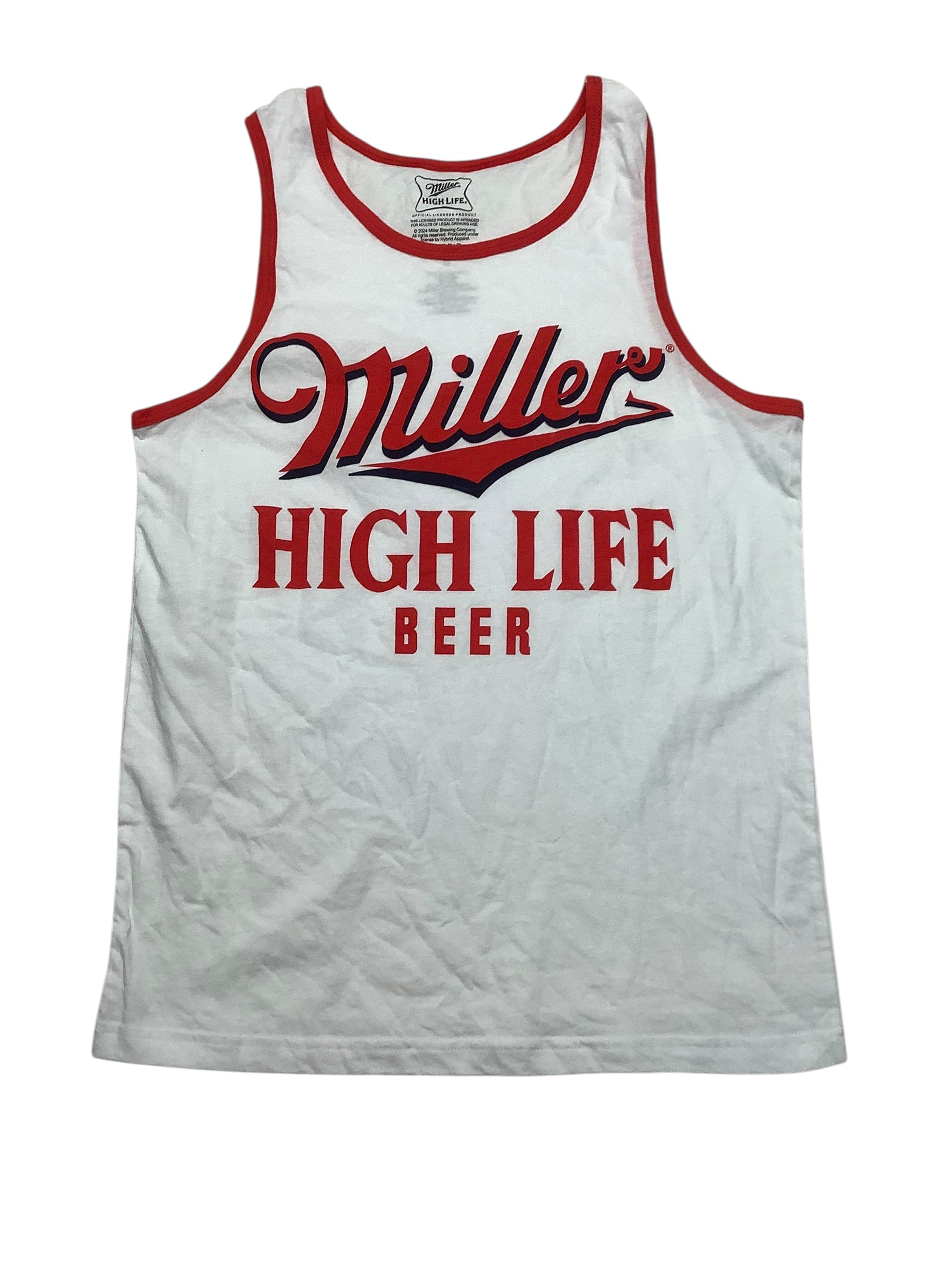 Hybrid Apparel Mens  fit Sleeveless Tank Top Shirt Medium White Miller High Life