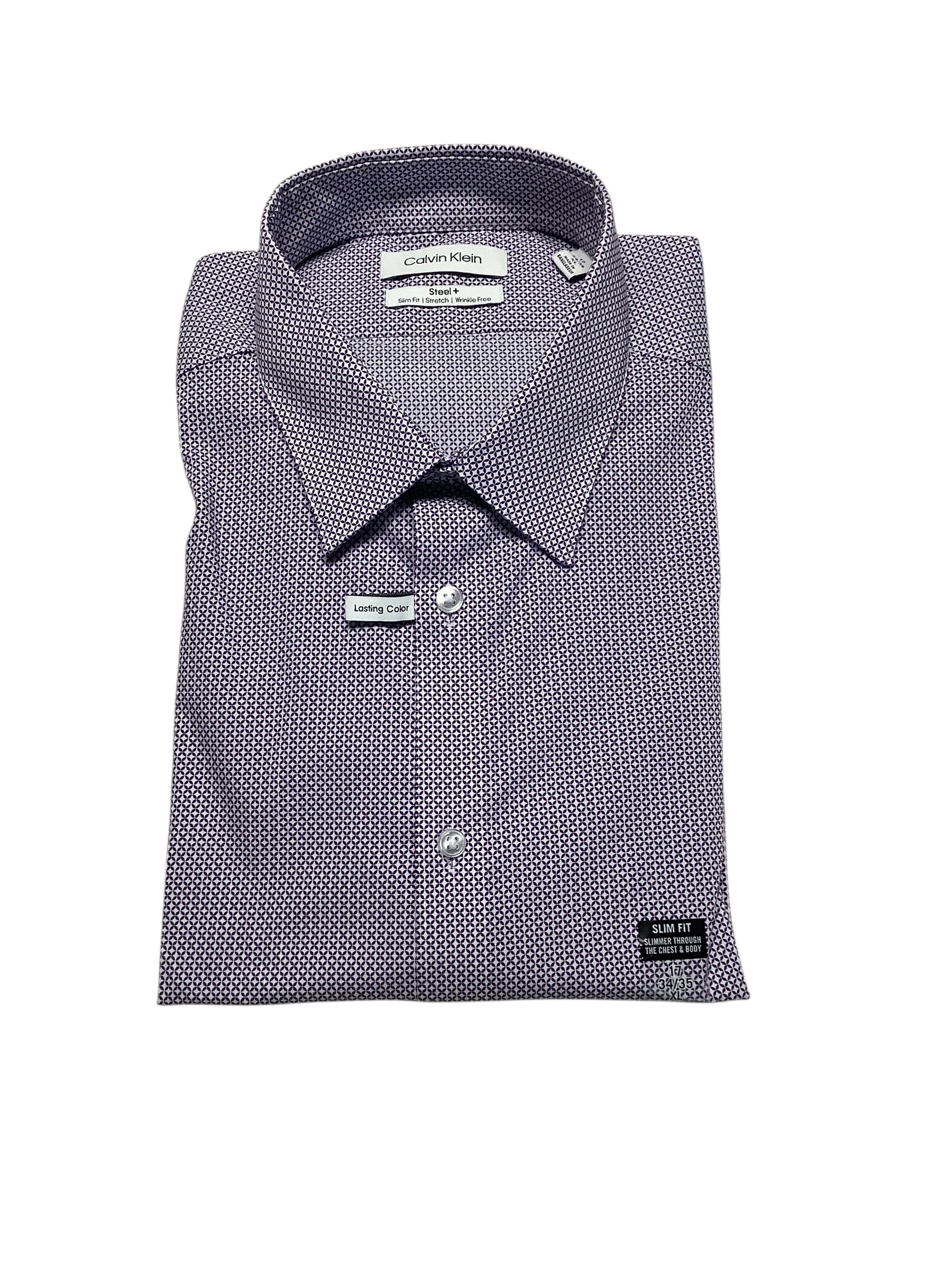 Calvin Klein Mens Slim fit Dress Shirt XL 17 in 34-35 Purple Geometric