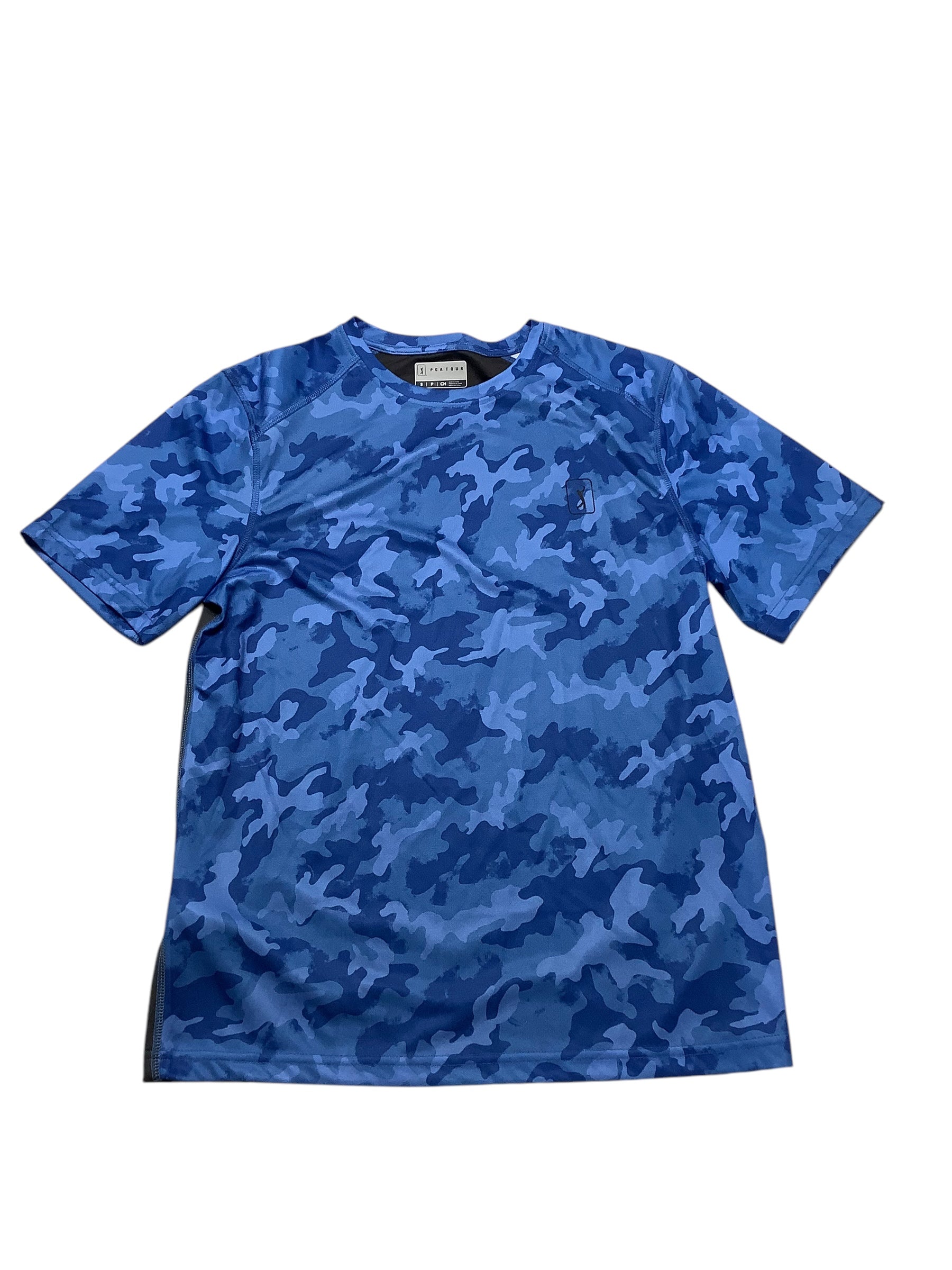 PGA Tour Mens Regular fit Short Sleeve Golf Shirt Small Blue Camouflage