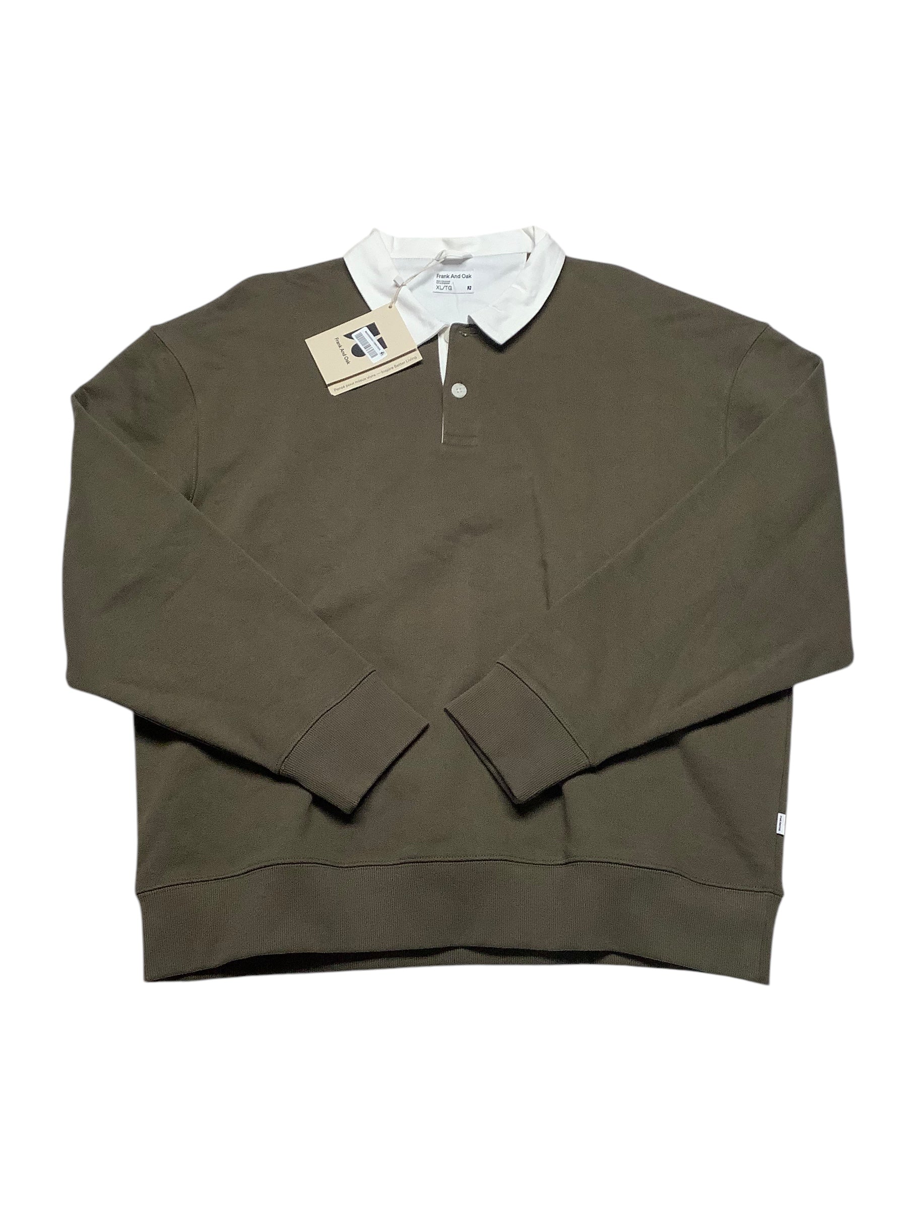 Frank and Oak Mens  fit Long Sleeve Polo Sweatshirt XL Green Solid